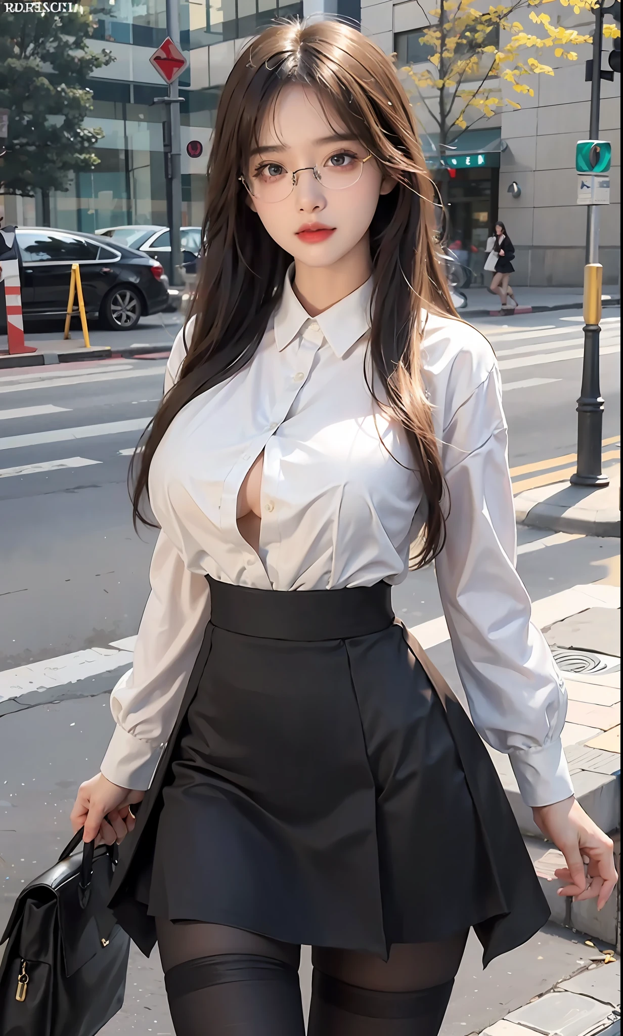 ulzzang-6500-v1.1, (raw photo:1.2), (photorealistic:1.4), beautiful detailed girl, very detailed eyes and face, beautiful detailed eyes, ridiculous, incredibly ridiculous, huge file size, super detailed, high resolution, very detailed, best quality, masterpiece, ((fashion clothing with diverse colors)), illustration, very detailed, CG, unified, 8k wallpaper, amazing, fine detail, masterpiece ,best quality, very detailed CG uniform 8k wallpaper, light on face, movie lighting, 1girl, 16 years old, long white hair, side splits, (big breasts), (no panties)), (glasses), ((dynamic pose))), ((sexy pose))), (camel toe), (half), (pantyhose)), ((black hip skirt))