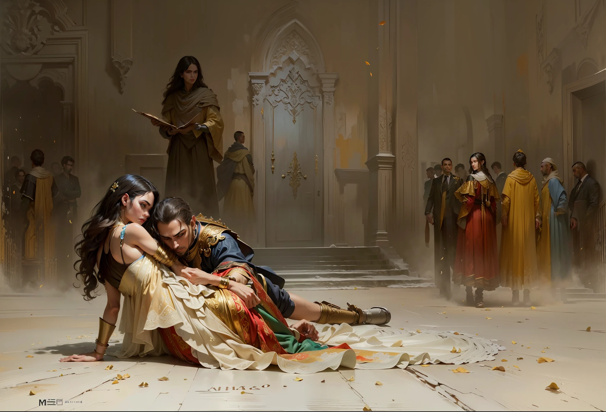 ((Melhor qualidade)), ((obra-prima)), (altamente detalhado:1.3), estilo arcano, comiс style + hyperrealistic oil painting, Full Cinematic Poster Dynamic Pose. cinemactic, altamente detalhado, rosto detalhado, realista, cores vibrantes.