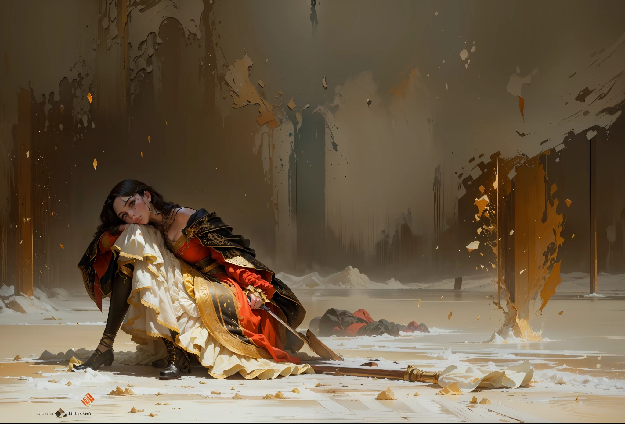 ((Melhor qualidade)), ((obra-prima)), (altamente detalhado:1.3), estilo arcano, comiс style + hyperrealistic oil painting, Full Cinematic Poster Dynamic Pose. cinemactic, altamente detalhado, rosto detalhado, realista, cores vibrantes.