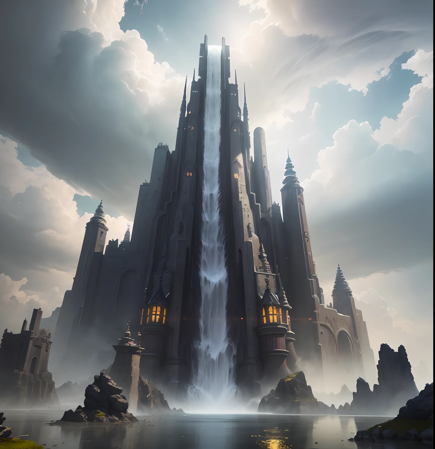 Senzan Island,(The city is in mid-empty clouds),((overcast day)),tosen,Fierce,((Chinese mythology)),A huge snake,The figure is visible in the clouds,high qulity,super-fine,detailed work,(16K resolution),电影灯光,Dynamic viewing angle 117/2000 with waterfalls and waterfalls in the middle, fantasy world concept, key art, Rosla global lighting, 4 k hd illustrative wallpaper, Digital 2D fantasy art, Unreal Engine fantasy art, epic dreamlike fantasy landscape, 4k highly detailed digital art, 2. 5 D CGI anime fantasy artwork, Official Splash Art, Detailed fantasy digital art epic composition, realistic illumination, High-definition details, tmasterpiece, best qualtiy, (Very detailed CG unity 8K wallpaper), Clay texture, Clean background, natural lightting, best qualtiy, Hyper-detailing, 3D art, C4D, OC renderer, 3Drenderingof, 8K