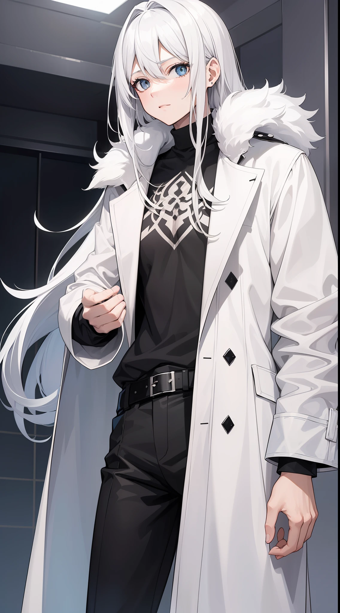 Anime - Stylistic image of a man with white hair and wearing a long cotton coat, She has long silver hair, White hair!!!!!, silber hair