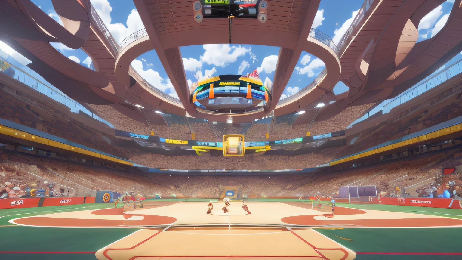 "pokemon arena. crowd cheering on the tribunes."