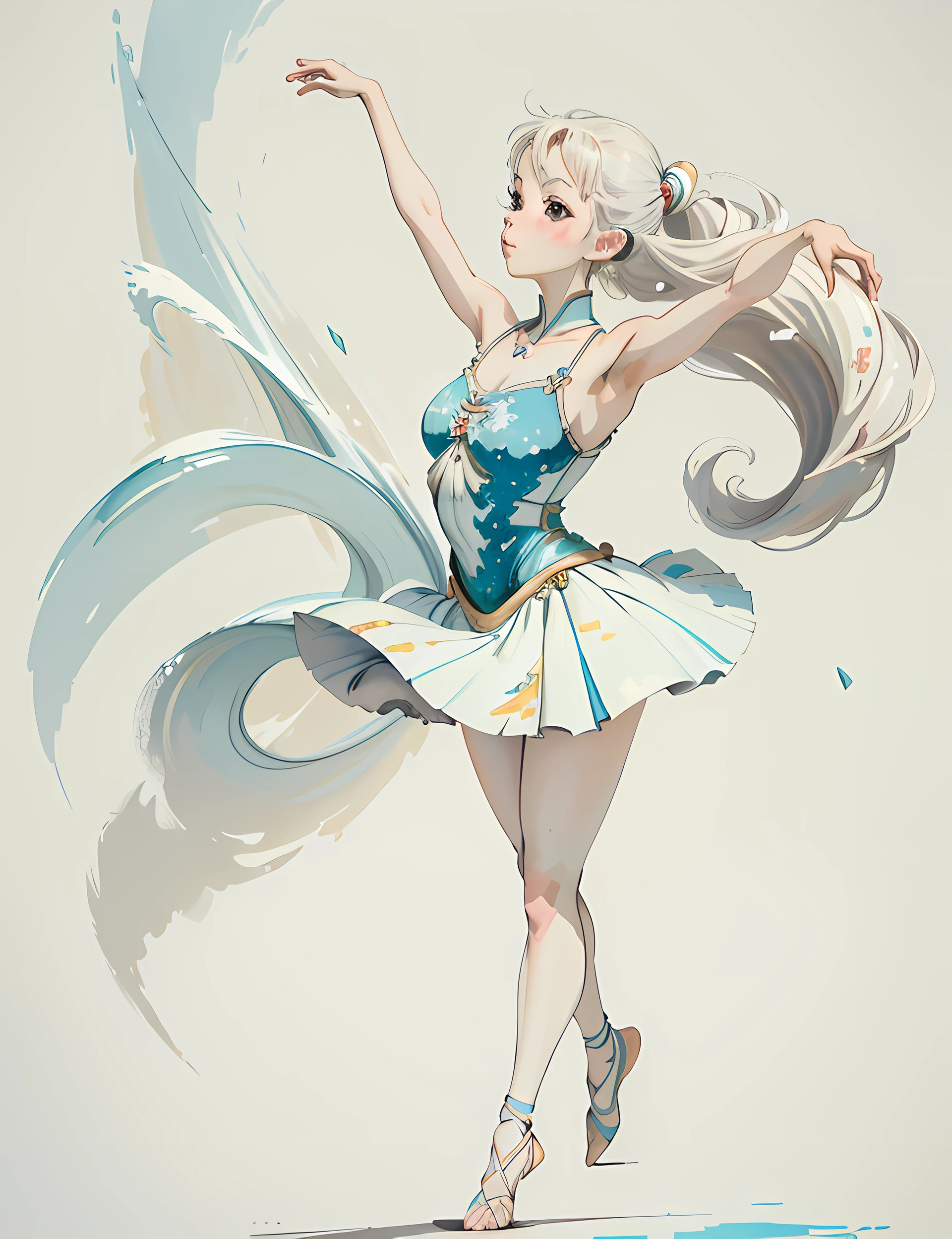 bailarina, dance pose, Dance hall, (Oil painting style 1.2), (fundo branco 1.4), (respingos de tinta 0.8), melhor qualidade), (obra-prima:1.1), (respingos de tinta), ((Aquarela)), semi-realista, Ultra Detalhado, highes definition, obra prima