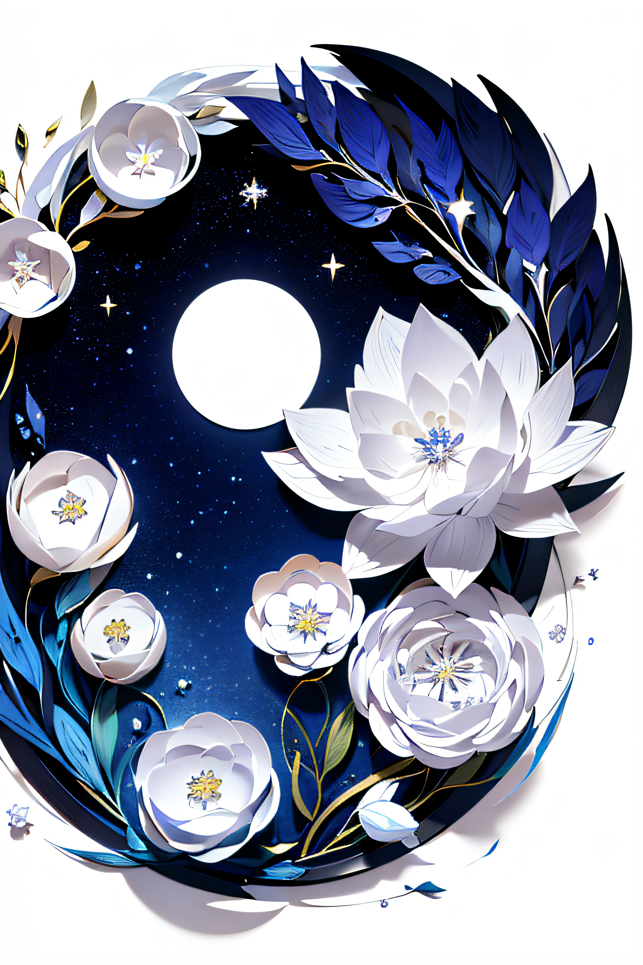 Masterpiece, Best quality, high resolution, Ultra detailed, Dark night, constellation, New Moon, milky ways, Glasses, gradient sky, Milky Way, partial underwater shot, Starry background, Starry sky, Starry sky print,Twilight,(Paper_cut:1.15), (White background:1.5),