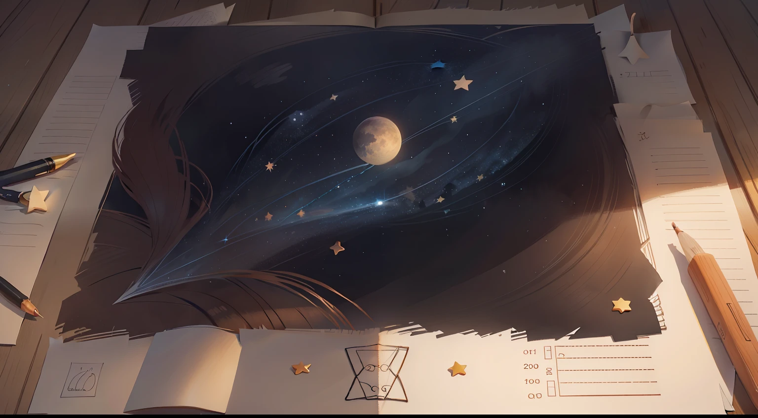 On a blank piece of paper,Many stars are drawn