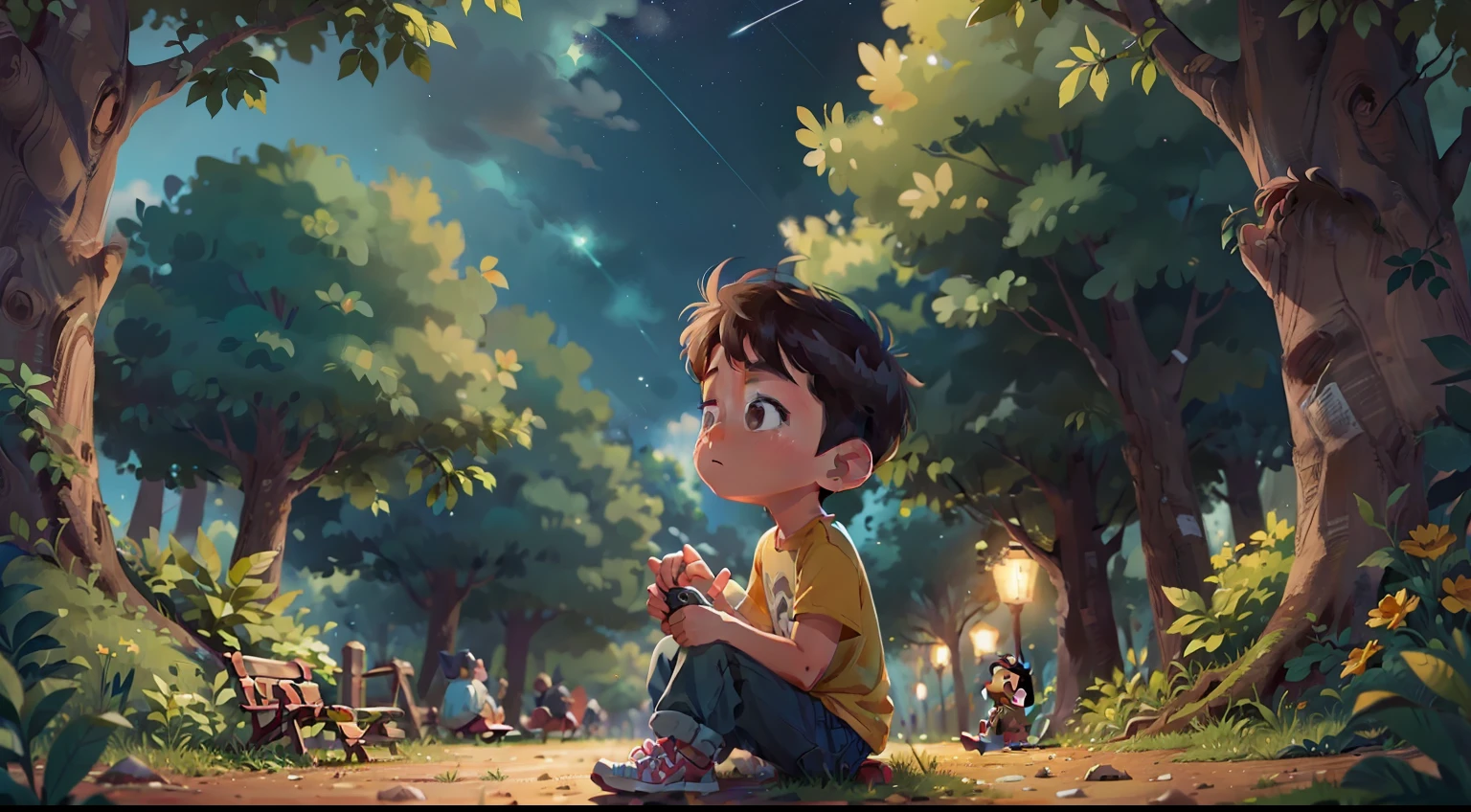 younge boy,In Park,watching the stars