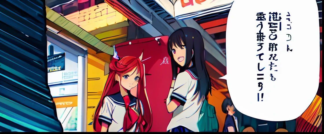 a anime of a girls manga, school uniform, text speech manga, color manga, manga color, color manga, color manga panel, simple background