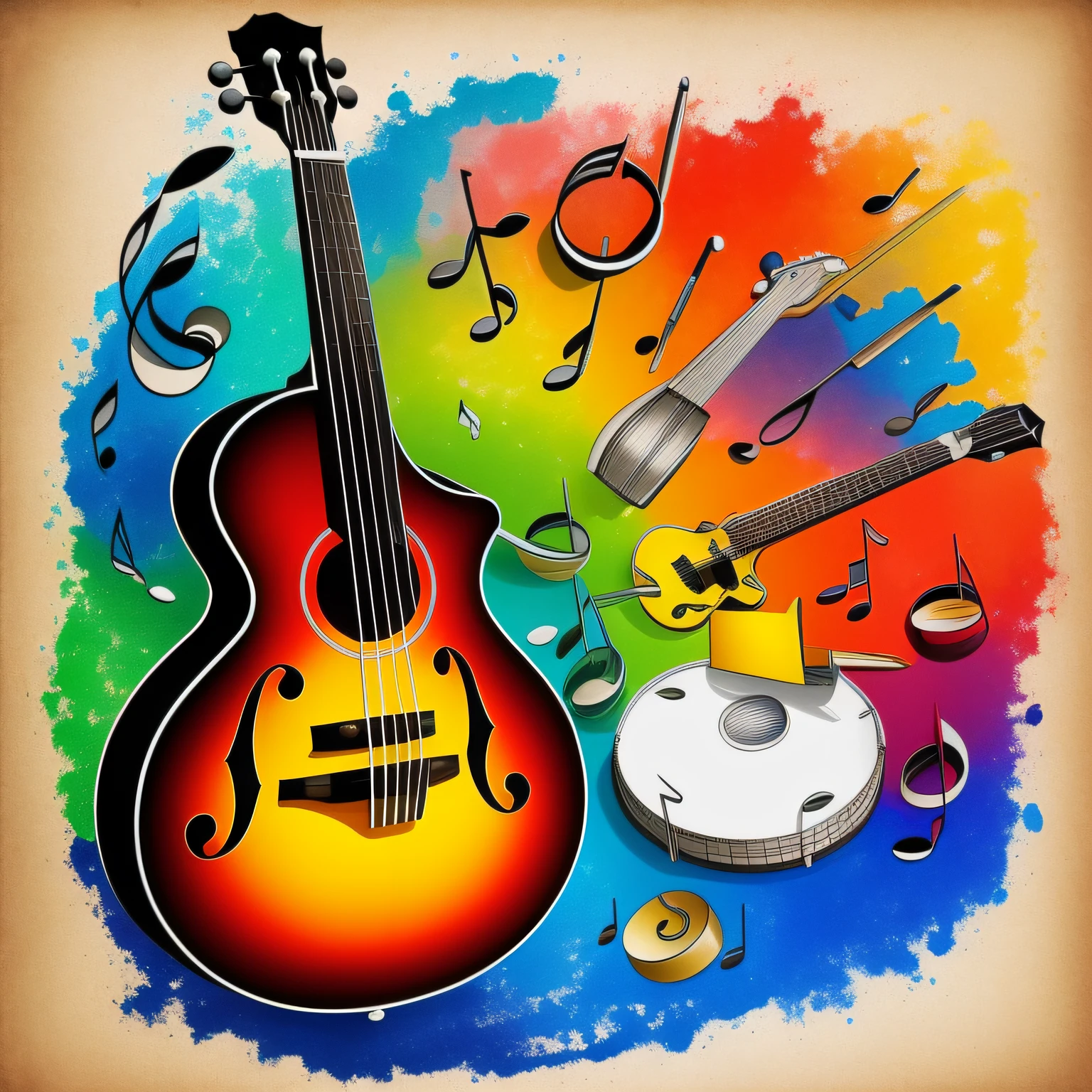 INSTRUMENTO MUSICAL ESTILO DESENHO EM ARTE DIGITAL COLORIDO PARA MARCA DE INSTRUMENTO MUSICAL