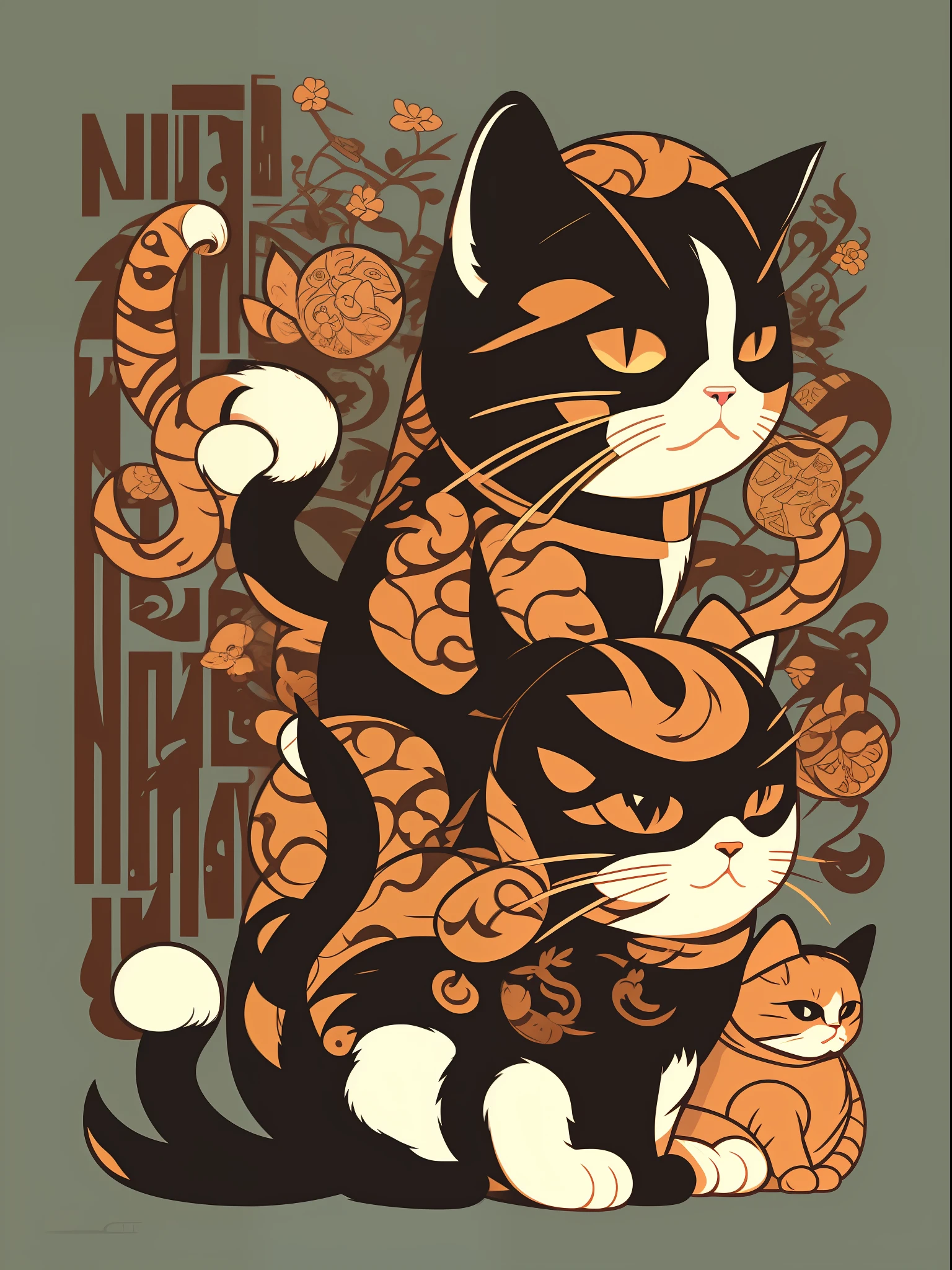 Cute ninja cat, animal ninja cat, Japanese style