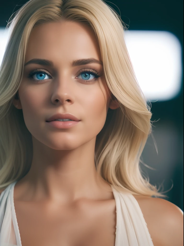 A photorealistic portrait of a insanel beautiful lightly tanned American woman with light make-up, extremely detailed light blue eyes, sexy woman, detailed symmetric realistic face, full lips, extremely detailed natural texture, peach fuzz, long blonde windy hair, masterpiece, absurdres, award winning photo by Francesco Scavullo, nikon d850 film stock photograph, kodak portra 400 camera f1.6 lens, extremely detailed, amazing, fine detail, rich colors, hyper realistic lifelike texture, dramatic lighting, unrealengine, trending on artstation, cinestill 800 tungsten, looking at the viewer, photo realistic, RAW photo, TanvirTamim, high quality, highres, sharp focus, extremely detailed, cinematic lighting, 8k uhd