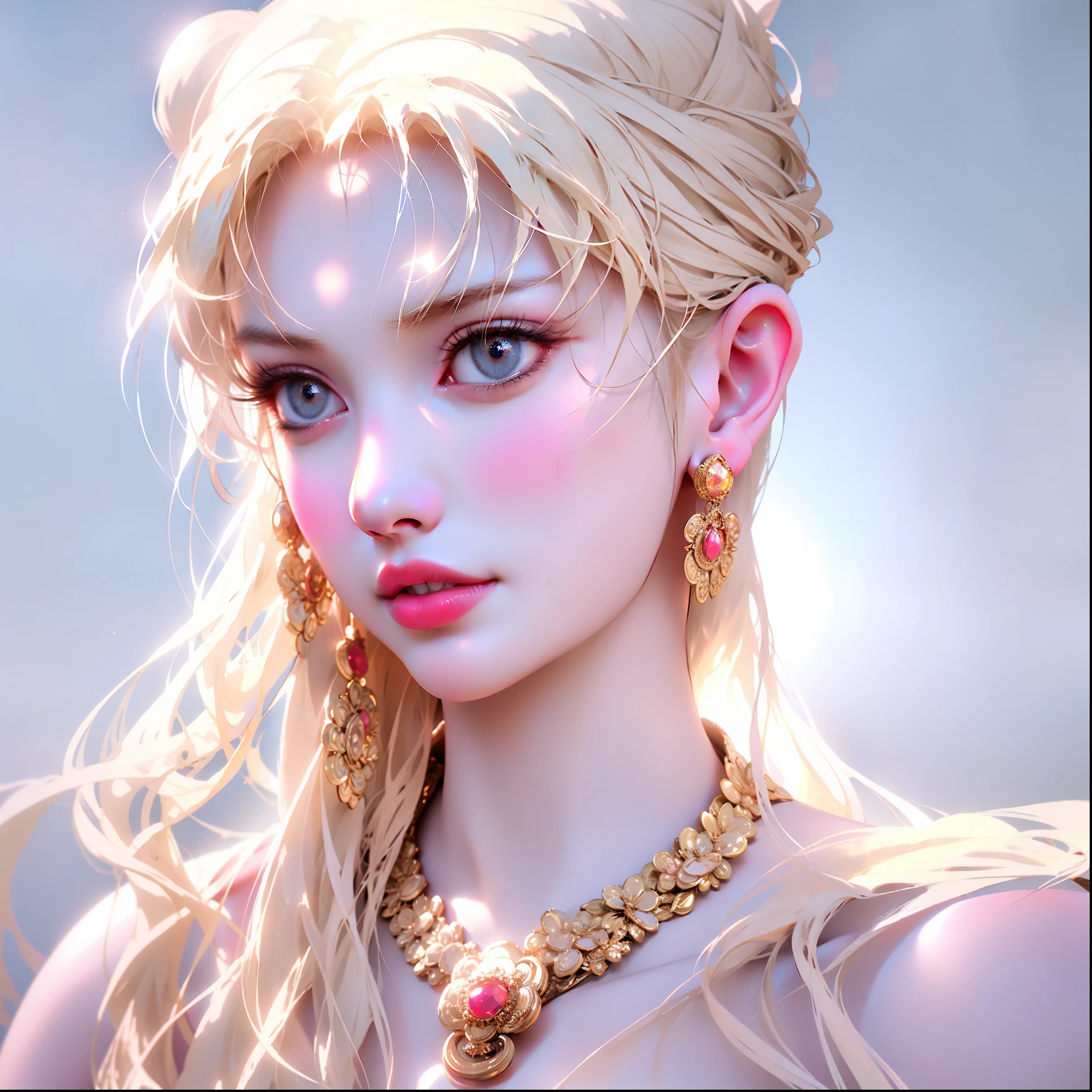 Arad woman with a necklace around her neck, gorgeous chinese models, xintong chen, pale porcelain white skin, with very thin lips, Gorgeous young Korean woman, beautiful Korean women, Clear lips and high quality, wenfei ye, 8k selfie photograph, 19-year-old girl, Popular Korean makeup, young cute wan asian face