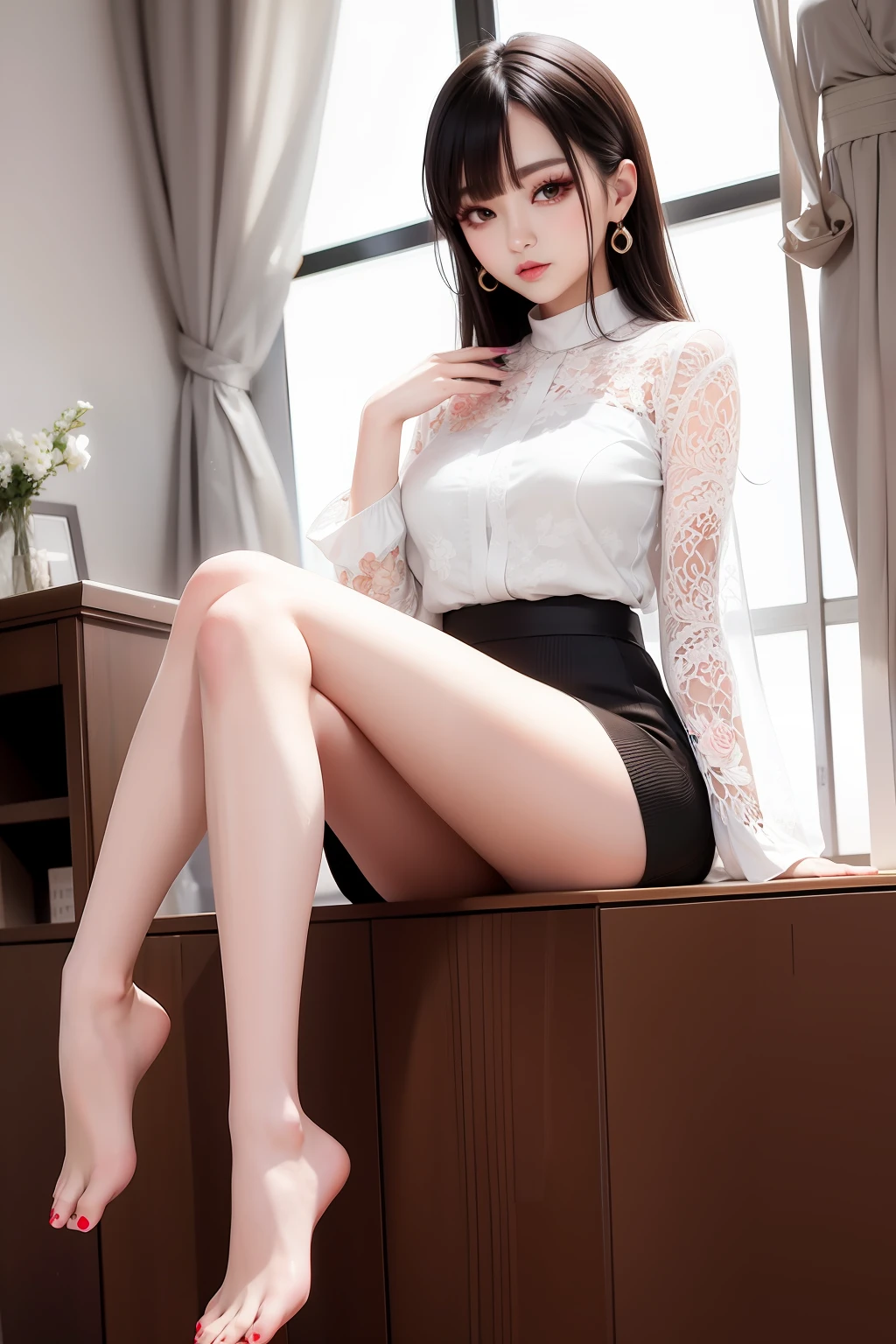 Korean Style Makeup Beautiful Legs Beautiful Woman Beautiful Skin Moderate Breast OL