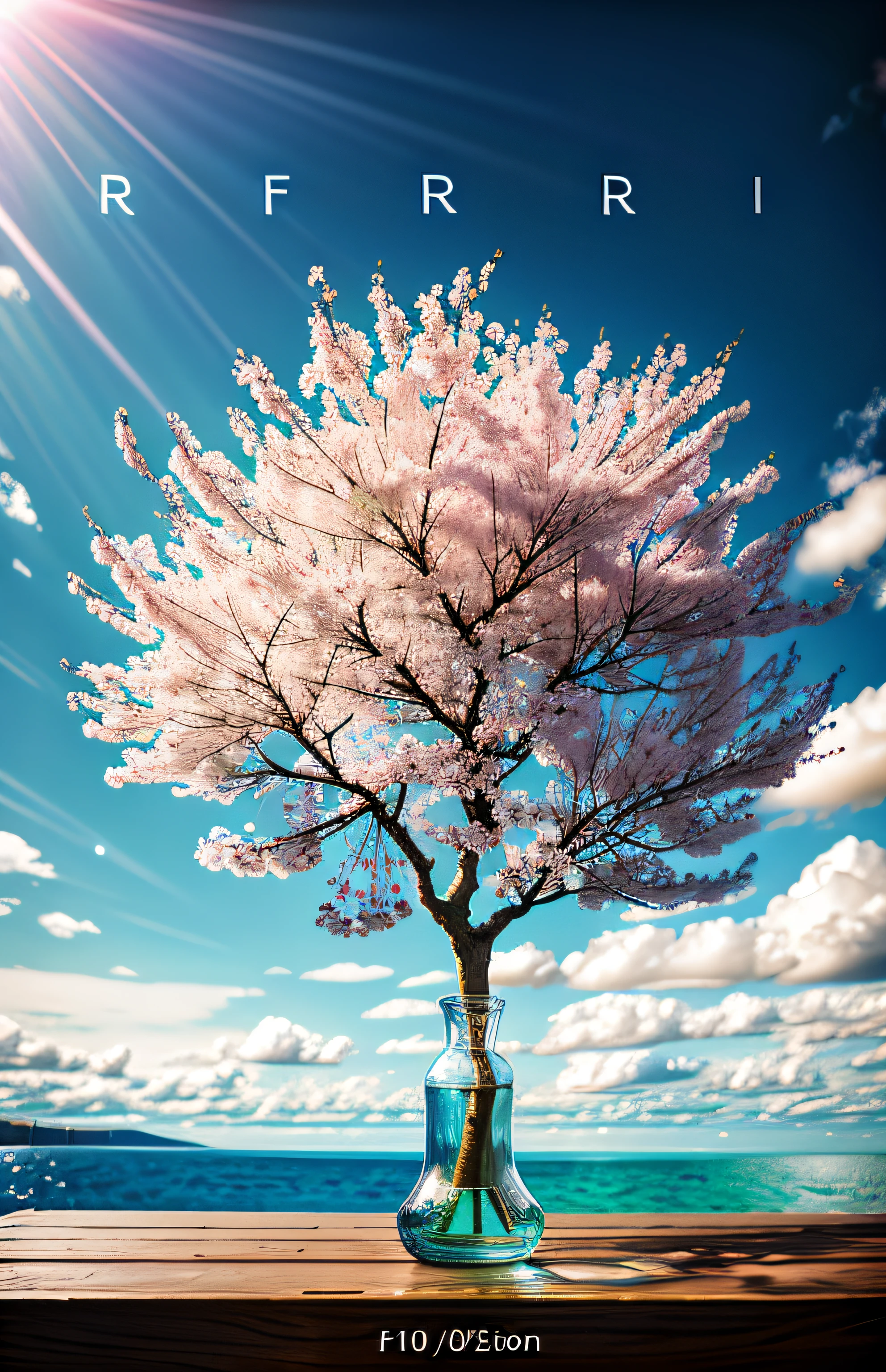 Cherry blossom tree in a bottle, Fluffy, Realistic, Atmospheric light refraction, author：Lee Jeffries Nikon D850 Film Stock Photo 4 Kodaport 400 Camera F1.6 Shots rich colors Ultra-realistic realistic textures Dramatic lighting Trends on Unreal Engine ArtStation CineStill 800, Style-Glass