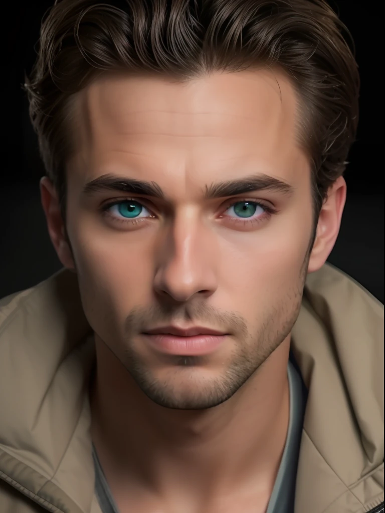 A photorealistic portrait of a insanely handsome lightly tanned Russian man with light make-up, extremely detailed light green eyes, sexy man, detailed symmetric realistic face, full lips, extremely detailed natural texture, peach fuzz, short messy blonde windy hair, masterpiece, absurdres, award winning photo by Francesco Scavullo, nikon d850 film stock photograph, kodak portra 400 camera f1.6 lens, extremely detailed, amazing, fine detail, rich colors, hyper realistic lifelike texture, dramatic lighting, unrealengine, trending on artstation, cinestill 800 tungsten, looking at the viewer, photo realistic, RAW photo, TanvirTamim, high quality, highres, sharp focus, extremely detailed, cinematic lighting, 8k uhd