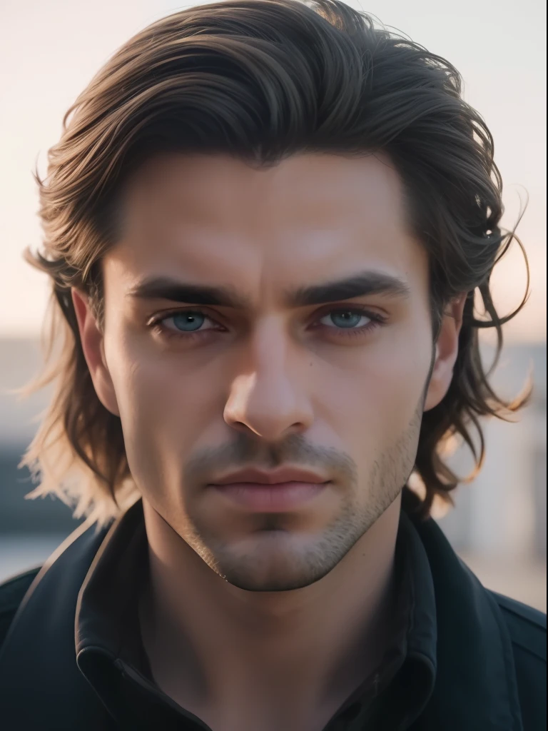 A photorealistic portrait of a insanely handsome lightly tanned Russian man with light make-up, extremely detailed light green eyes, sexy man, detailed symmetric realistic face, full lips, extremely detailed natural texture, peach fuzz, short messy blonde windy hair, masterpiece, absurdres, award winning photo by Francesco Scavullo, nikon d850 film stock photograph, kodak portra 400 camera f1.6 lens, extremely detailed, amazing, fine detail, rich colors, hyper realistic lifelike texture, dramatic lighting, unrealengine, trending on artstation, cinestill 800 tungsten, looking at the viewer, photo realistic, RAW photo, TanvirTamim, high quality, highres, sharp focus, extremely detailed, cinematic lighting, 8k uhd