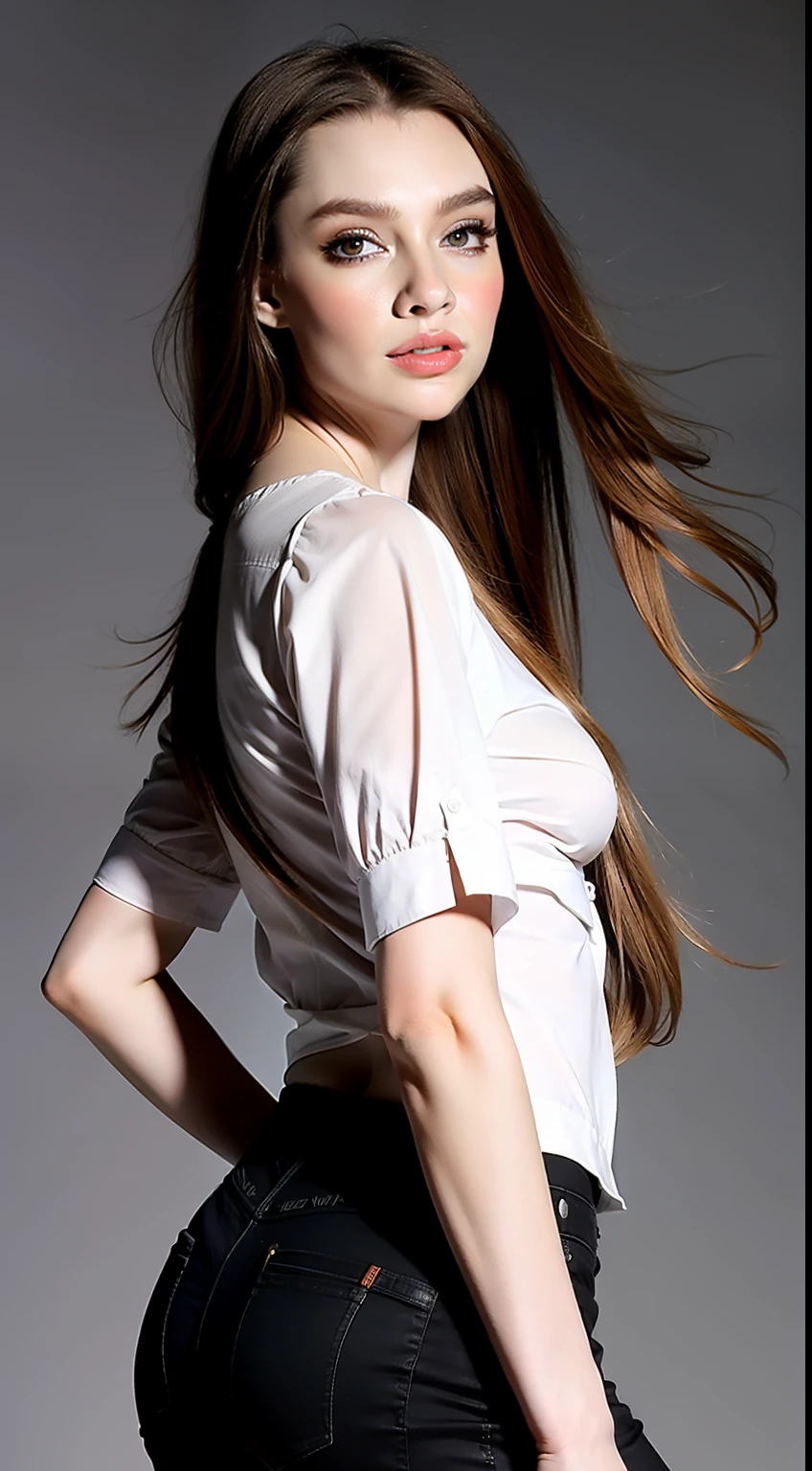 (Hyper Real), (illustratio), (A high resolution), (8K), (The is very detailed), (Most Best Illustration), (美丽细致的眼睛), (best qualtiy), (ultra - detailed), (tmasterpiece), (the wallpaper), (详细的脸),White casual clothes,long whitr hair, National style landscape costume, huge tit,The background is indoors, (camel-toe)