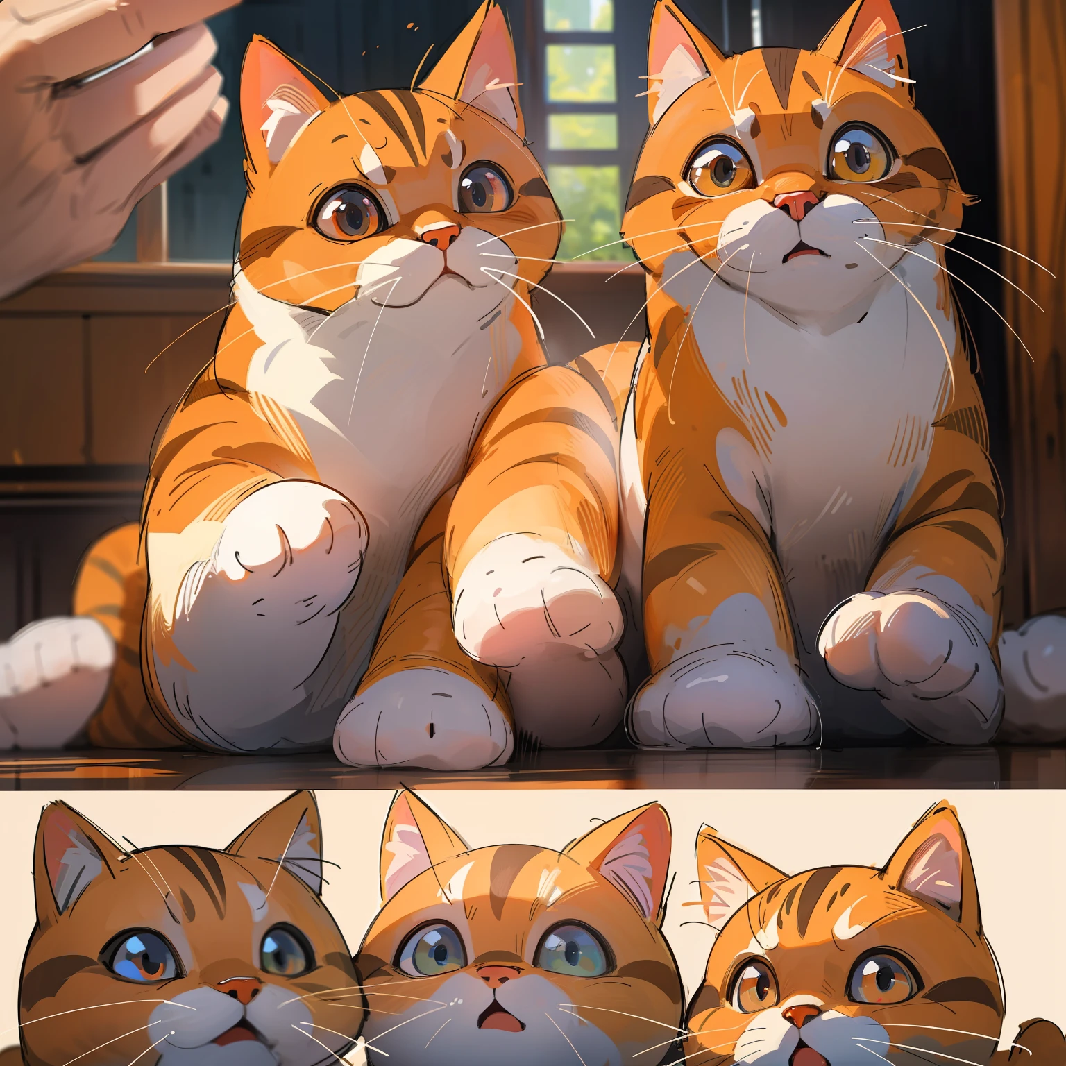best images quality，tmasterpiece，超高分辨率，1 flame-colored tabby cat，Various expressions，Cartoony，white backgrounid，