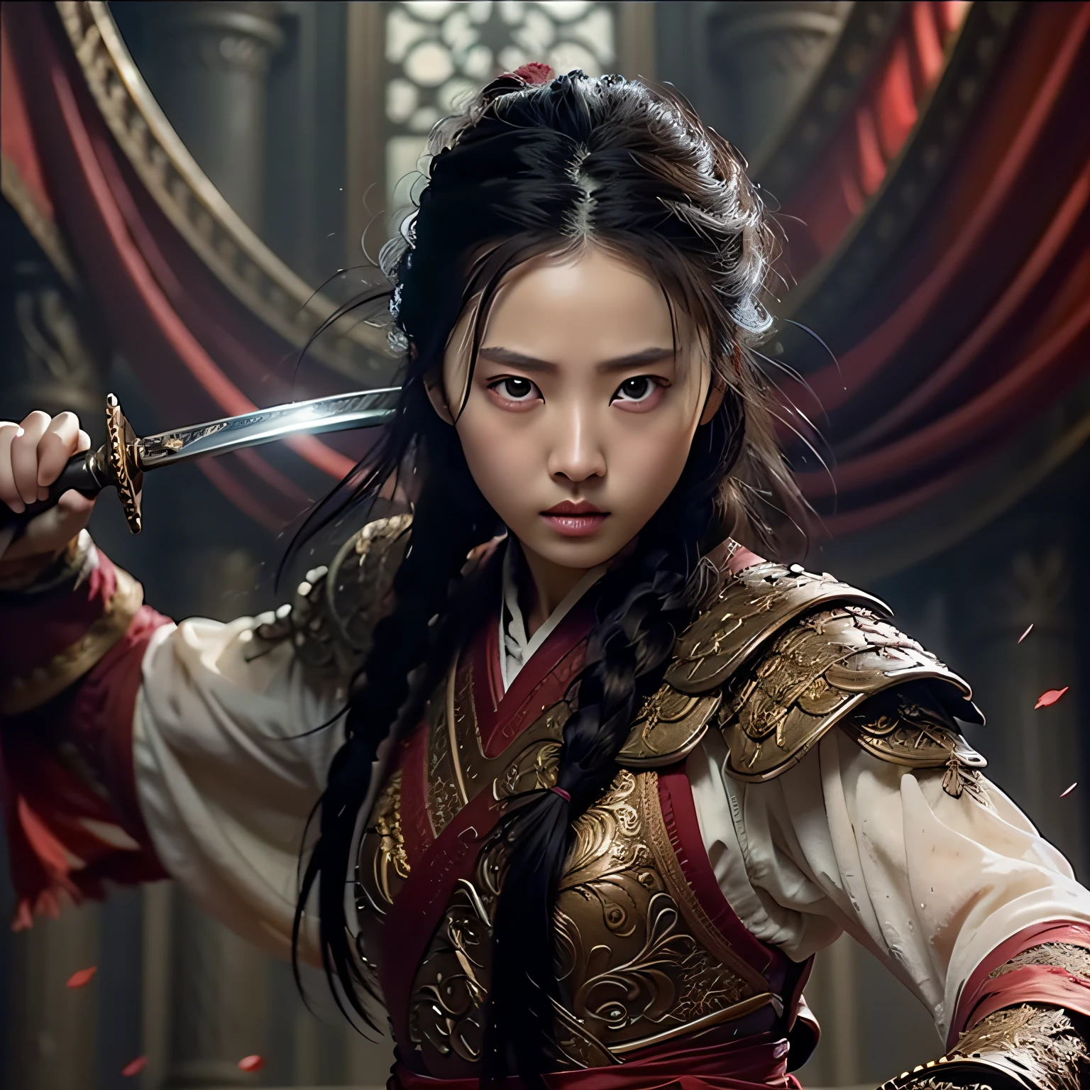 masterpiece, best quality, photorealistic ,1girl, holding sword,