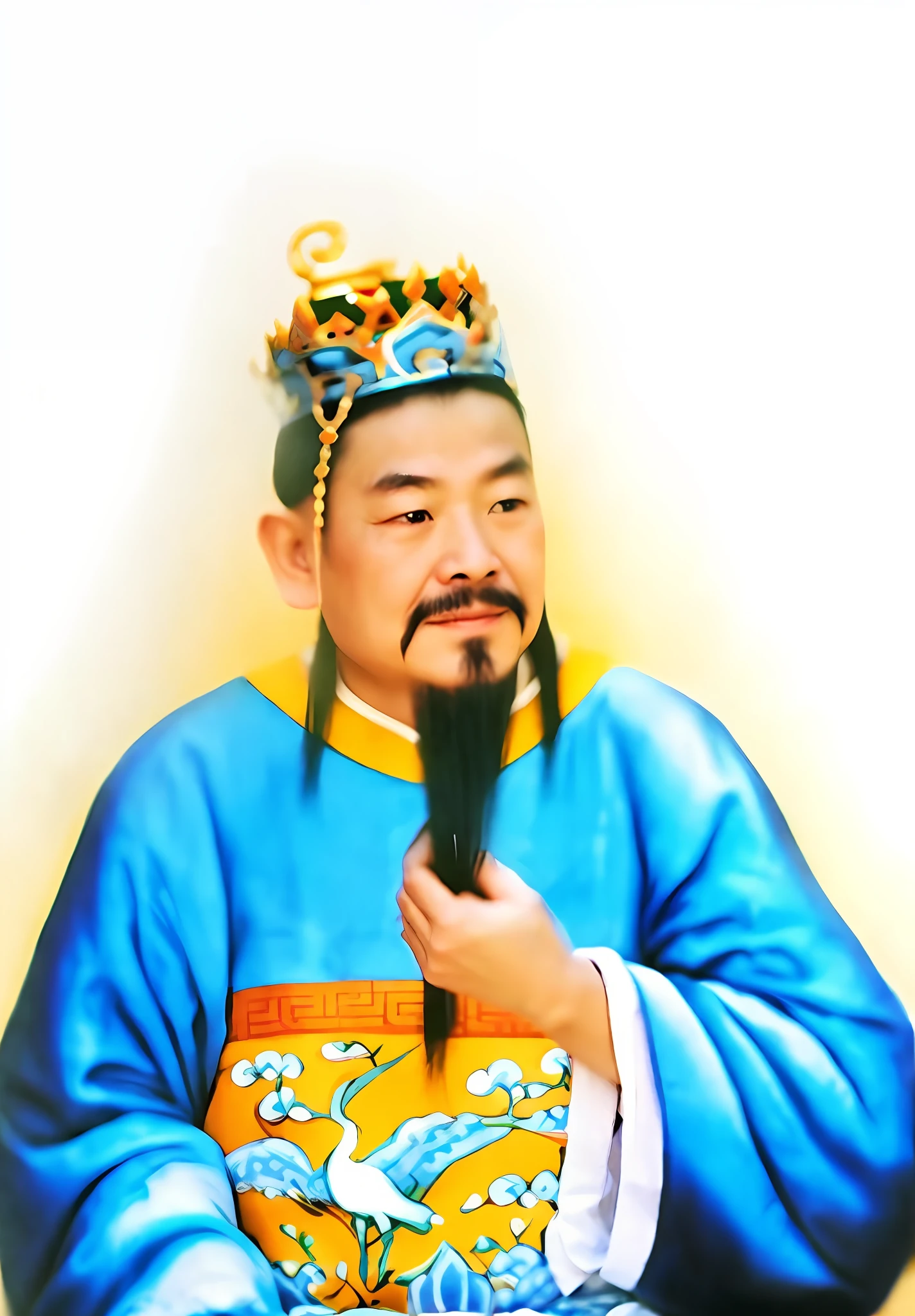 Ancient Chinese figures,sportrait,Wear a crown on your head, cinmatic lighting, depth of fields, bokeh, photorealisti, Forcing Allah righteousness, hyper photorealism, professional photoshooting, hyper HD, digital SLR camera, HDR