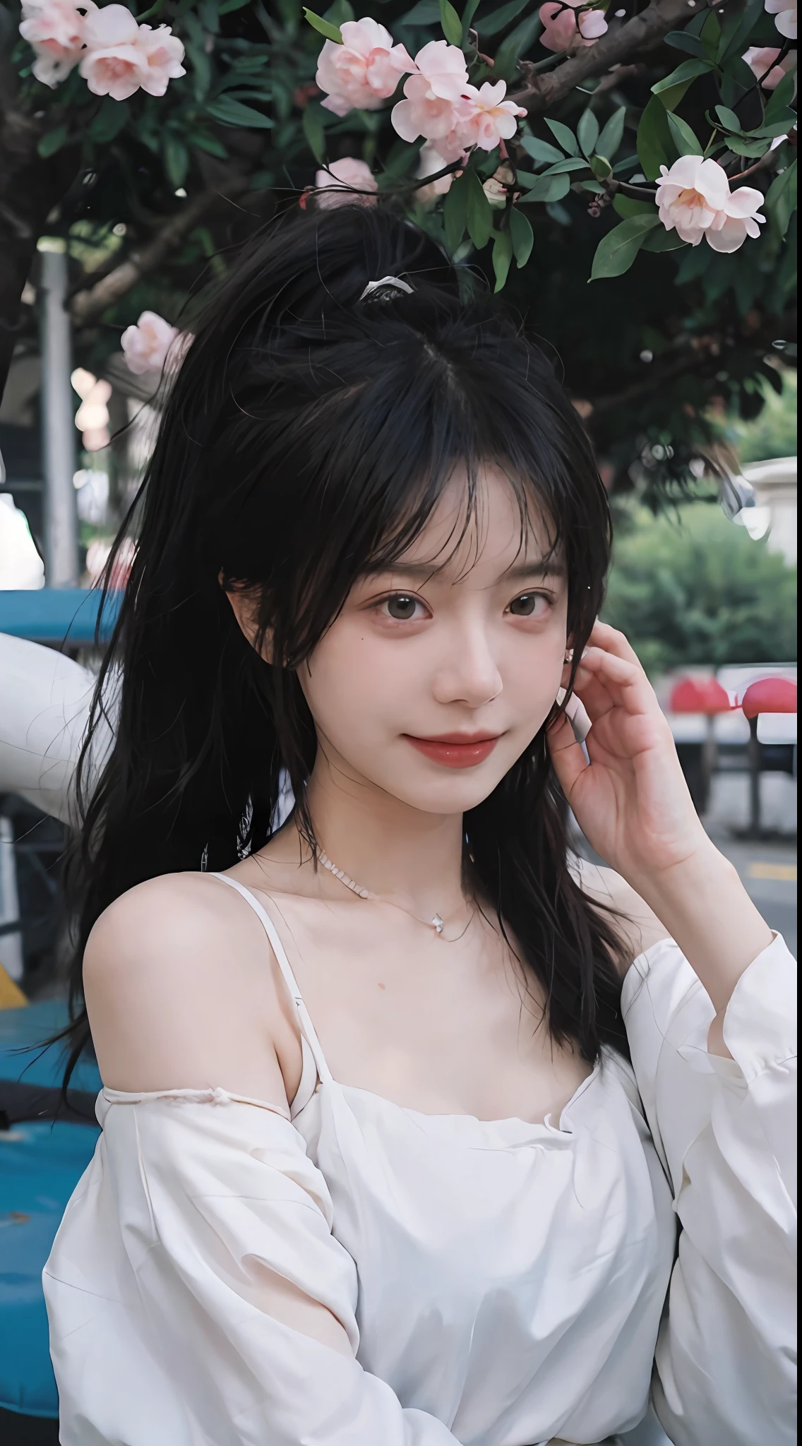 best qualtiy, 超高分辨率, (realisticlying:1.4), head gear,Baoyu Girl, High ponytail,A pair of clear and moving peach blossom eyes,Royal Sister,校服,sunshine on face,Scroll,(School playground:1.4),(choker necklace:1.2),(Fair skin:1.9),(full bodyesbian:1.2)a sense of atmosphere,a beauty girl, ssmile,head straight-looking at viewer, closeup cleavage ,(Photorealistic:1.4),1girll,Sexy,(Upper body:1.4),(Wet body),(:1.2)