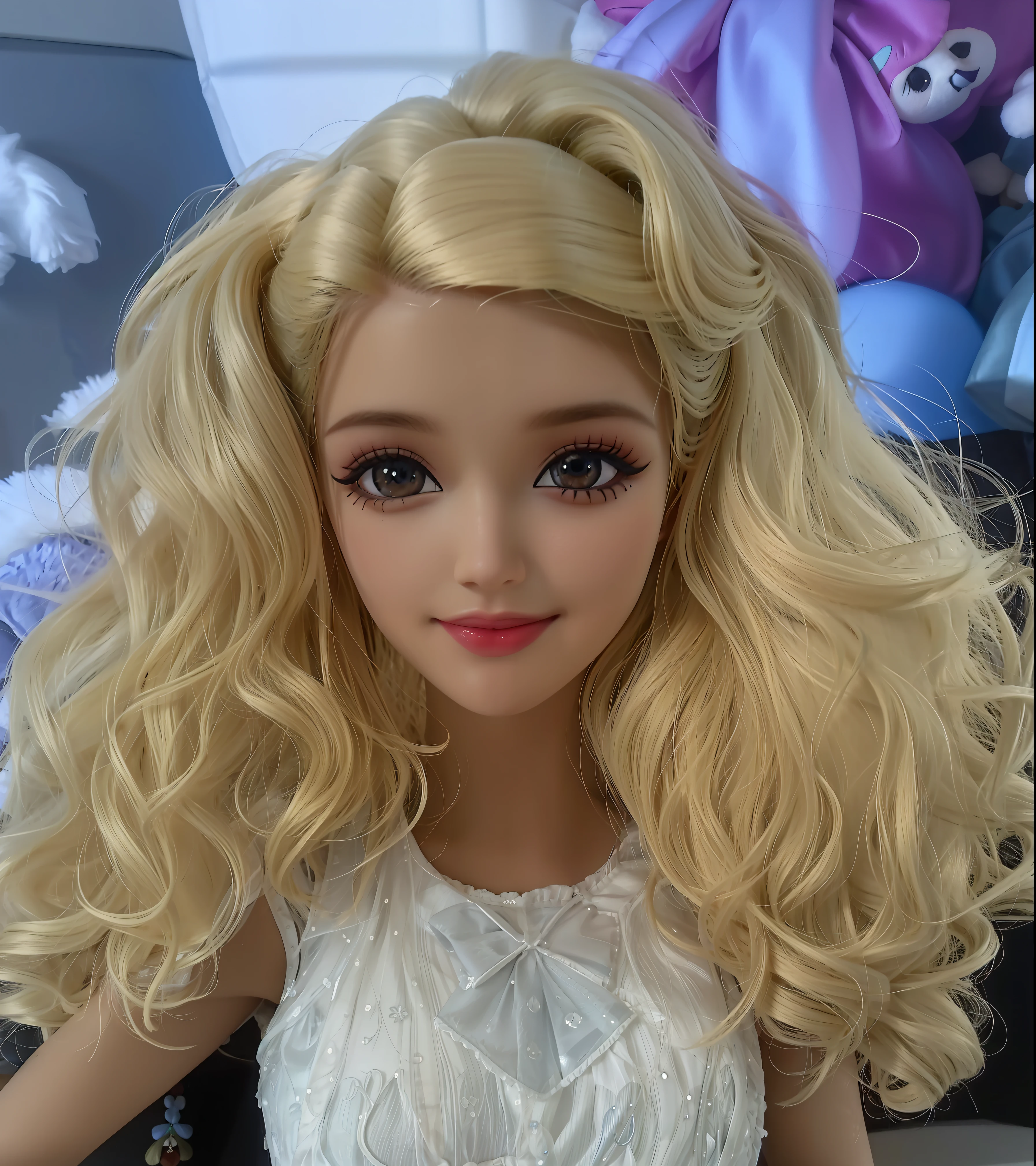 boneca Barbie loira com olhos azuis e cabelo loiro, Retrato da boneca Barbie, boneca Barbie, plastic barbie doll, Barbie, longos cabelos loiros e olhos grandes, ela tem cabelos loiros, longos cabelos loiros e olhos grandes, Barbie ou boneca Ken, medium close up, cabelos loiros cacheados, longos cabelos loiros e cacheados, mid closeup, com longos cabelos loiros, cabelos loiros cacheados
