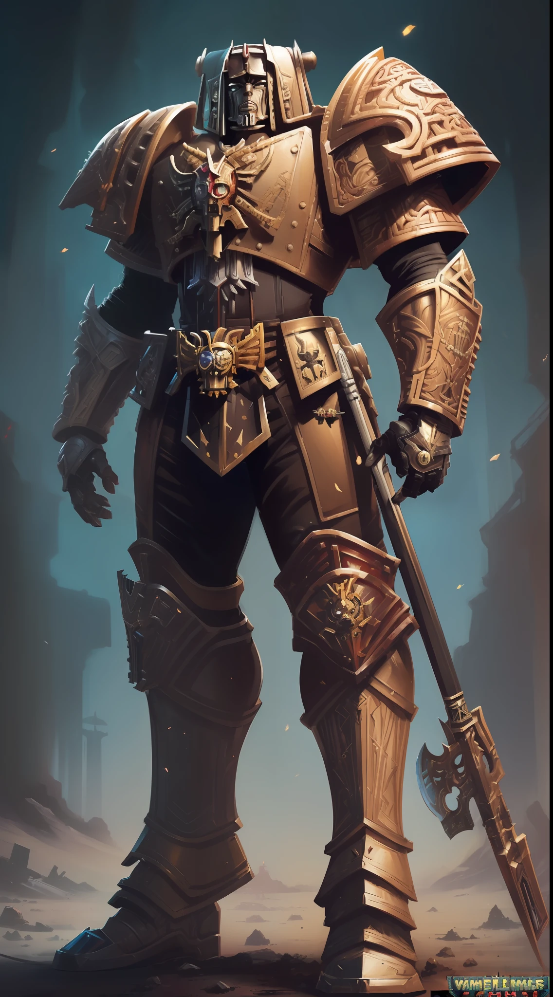 by artgrem and loish, ((((Stand upright like a stick)))), ((((warhammer 40 mil)))) Girl in futuristic black steel armor, Short white hair, Russian, full body], [Ultra mega hyper muscles torn]