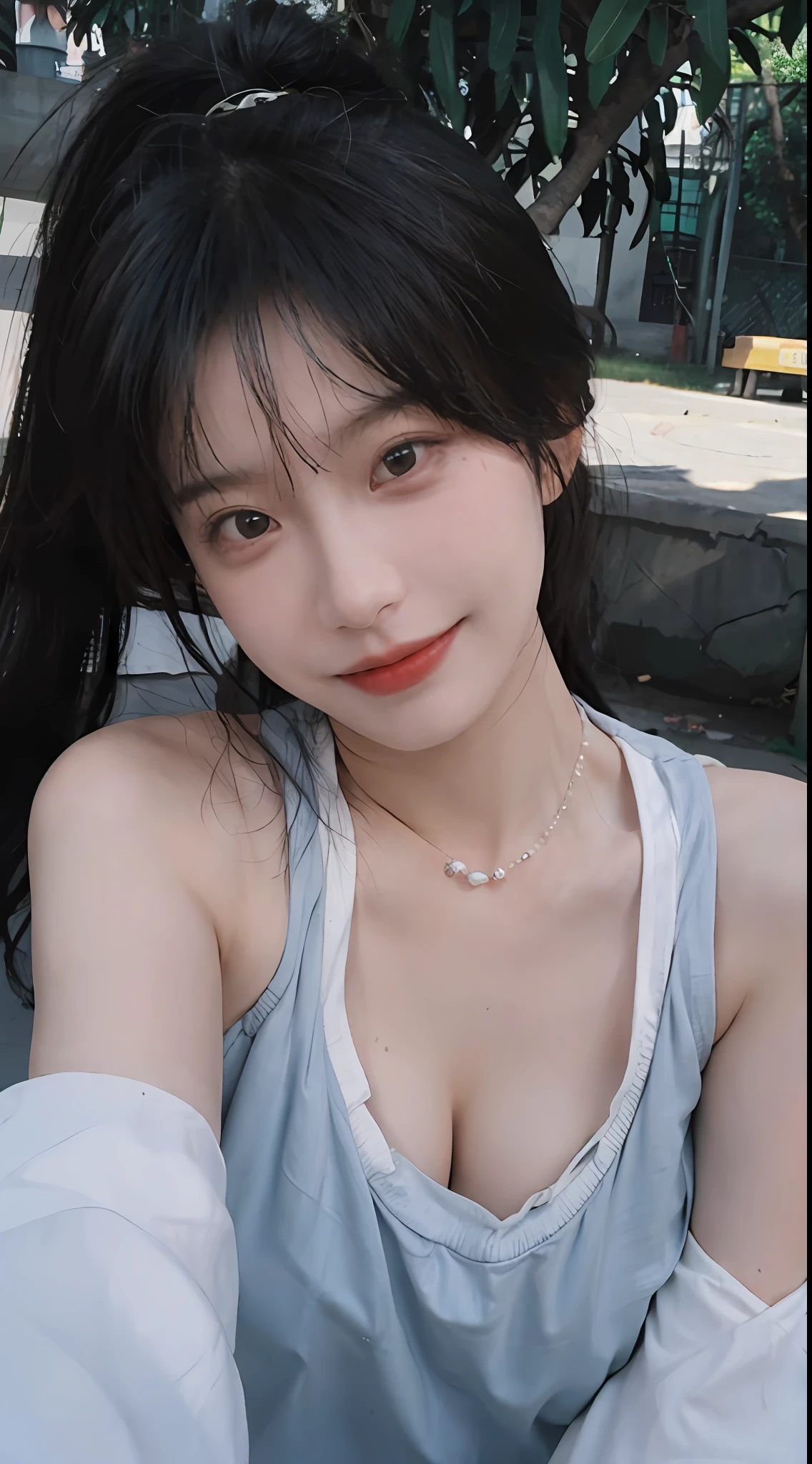 best qualtiy， 超高分辨率， （realisticlying：1.4）， Issuing，Baoyu Girl， High ponytail，A pair of clear and moving peach blossom eyes,Royal Sister，校服，sunshine on face，Scroll，（School playground：1.4），（choker necklace：1.2），（Fair skin：1.9），（full bodyesbian：1.2）a sense of atmosphere，a beauty girl， ssmile，head straight-looking at viewer， closeup cleavage ，(Photorealistic:1.4),1girll,Sexy,(Upper body:1.4),(Wet body),(:1.2)
