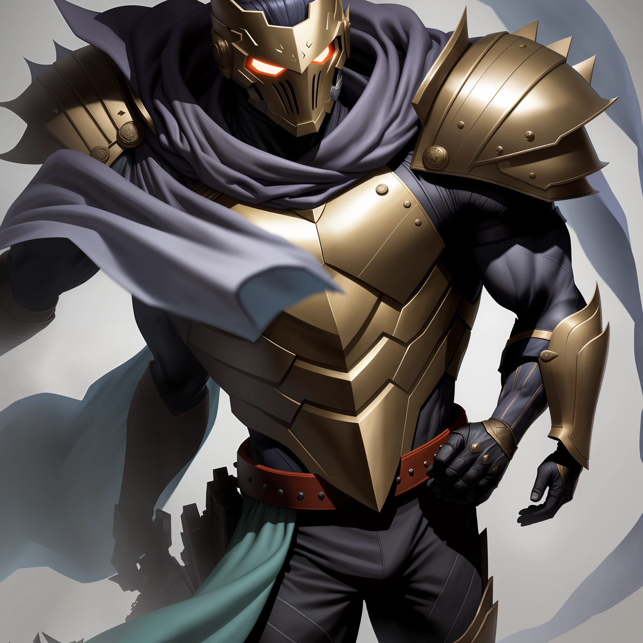 solo person,best qualtiy,Masks,Non-human,armure,Male,masculine features,Strong,Tall and strong,Single photo,Close-up photos,Look ahead,超高分辨率,tightsuit,Muscular,Majestic and handsome,Half-body armor,Armor,Abs,Thick legs,Diverse colors,Cloak,Burly body