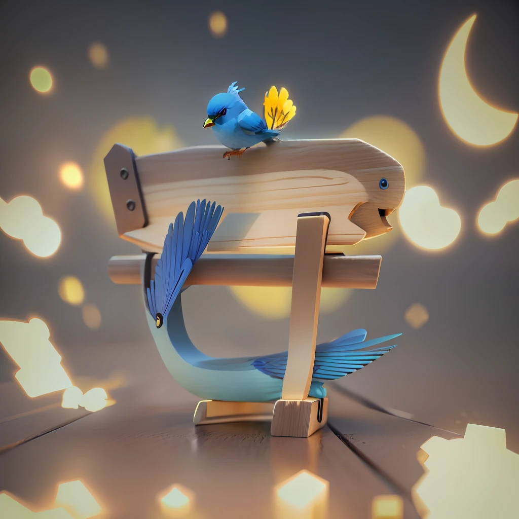 There is a small blue bird sitting on a wooden bench, Stylized 3 D, stylized as a 3d render, stylized 3d render, cute 3 d render, 3 d render stylized, stylized 3 d graphics, Stylized anime, Stylized game art, soft 3d render, Cute! C4D
