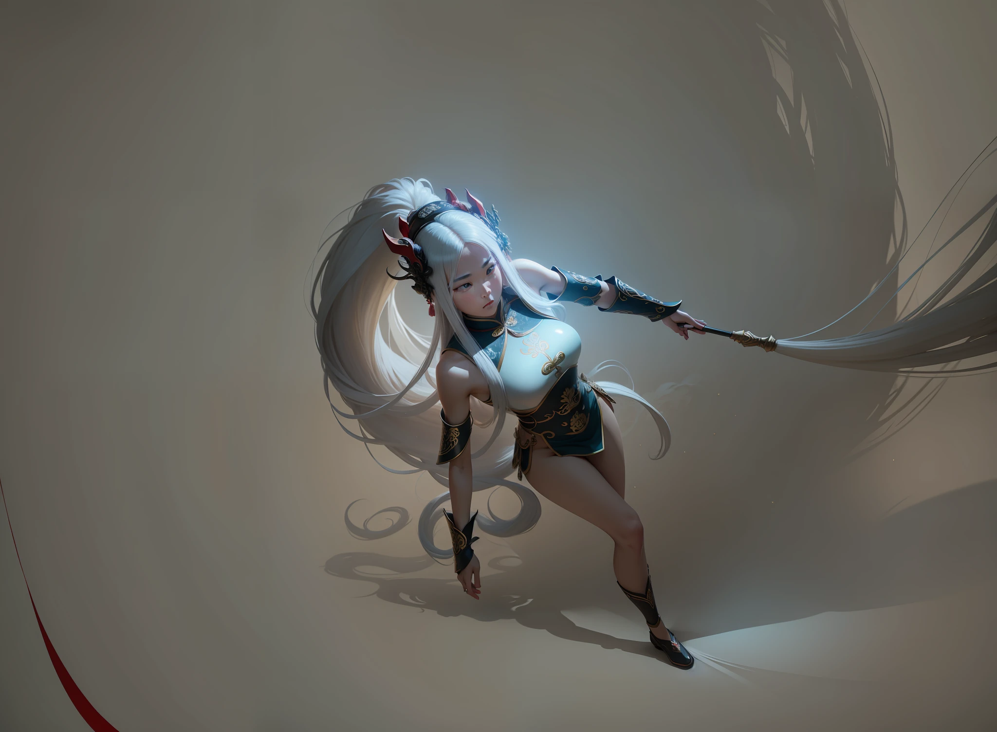 China-style，long whitr hair，woman，Twelve days will，Daoism，Chinese armor，head gear，mythological beasts，Transcendent sanctification