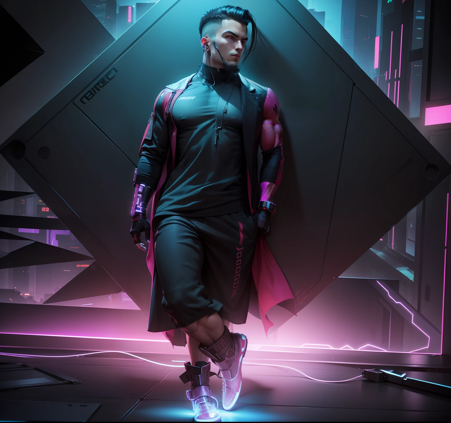 Change background Cyberpunk, Muscular body,Vibrant colour,8k,handsome guy