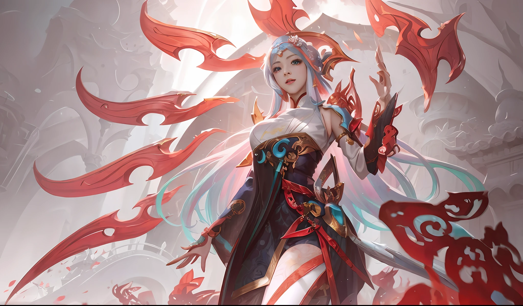 anime - style illustration of a woman with a sword and a dragon, Irelia, Onmyoji detailed art, Extremely detailed Artgerm, concept-art | Art germ, Artgerm Plat, Style Artgerm, Irelia from League of Legends, ! Dream art germ, league of legend, Art germ on ArtStation Pixiv，Works of masters，Best image quality，Higher quality，high detal，超高分辨率，8K分辨率，RAW photos，real looking skin