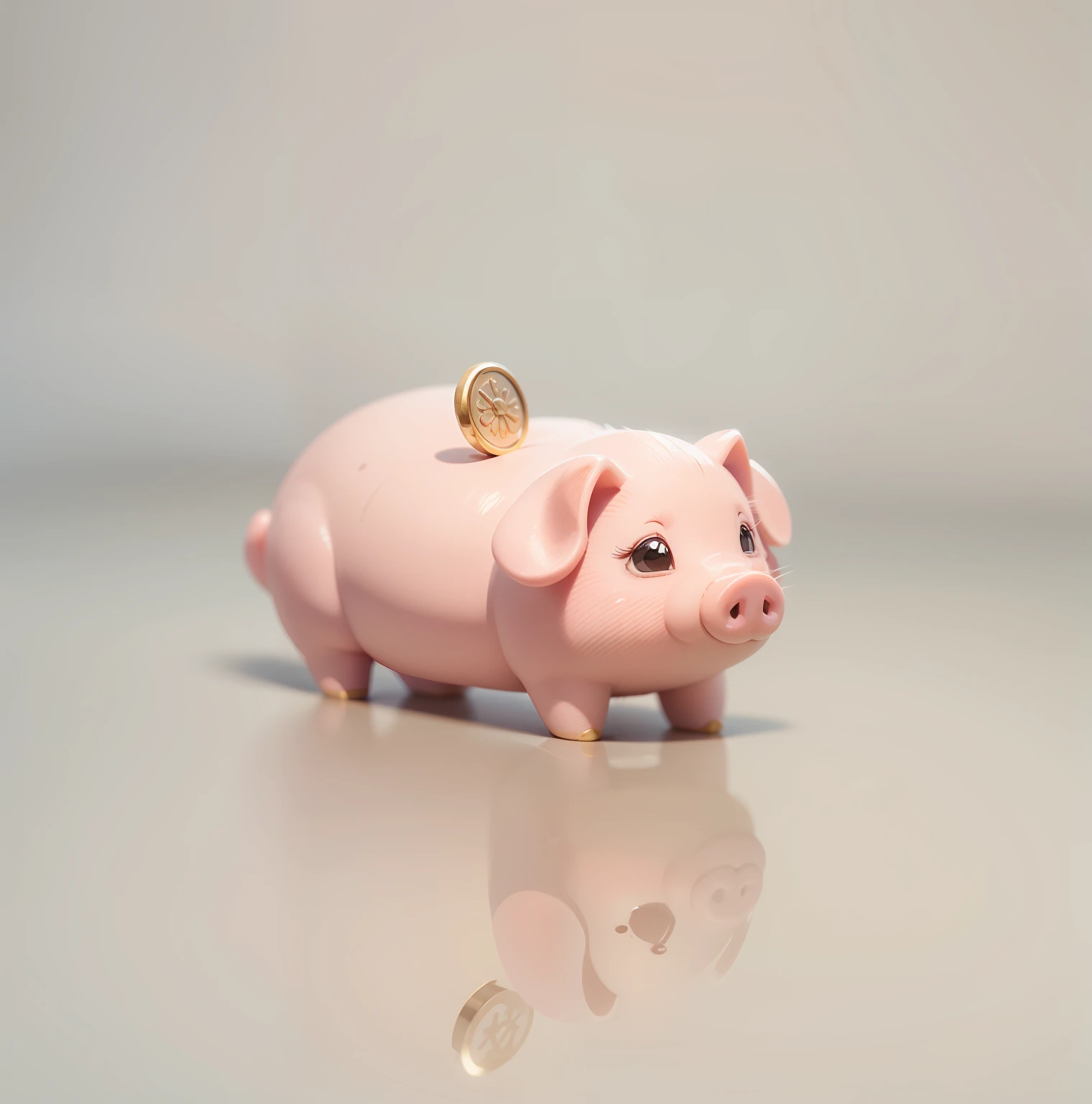 Cute hyper-realistic little pink pig，tchibi，adolable，cartoony，movie light effect，big breasts enchanting，3D矢量艺术，Cute quirky，Fantasy art，Background bokeh，digitial painting，gentlesoftlighting，Isometric style，4K 分辨率，photoreal render，Highly detailed and clean，Vector Image，Photorealistic masterpiece，professional photoshooting，simple space background，flat white background，isometry，vibrant vector，Carry a coin on your back