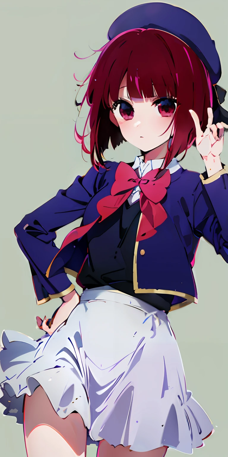 (masterpiece, best quality, highres),
arima kana \(oshi no ko\),
school_uniform, violet beret, pink_red bowtie, violet_jaket