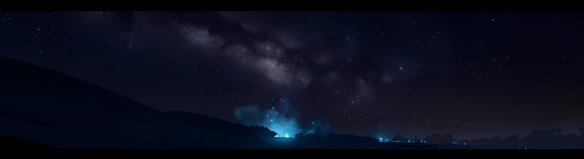 fotografia de paisagem expansiva,(lua cheia: 1.2), (estrelas cadentes: 0.9), (nebulosa: 1.3), montanha distante , Dark tree production art, (fonte de luz noir: 1.2), (Firefly: 1.2), lamp, muito preto e cinza, detalhes complexos, volumetric lighting BREAK (obra-prima: 1.2), (melhor qualidade), 4k, ultradetalhado 2.048 x 1.152 pixels, (dynamic compositing: 1.4), detalhes coloridos altamente detalhados (cores iridescentes: 1.2), (bright illumination, Atmospheric Illumination), sonhador, magica, (solo: 1.2)