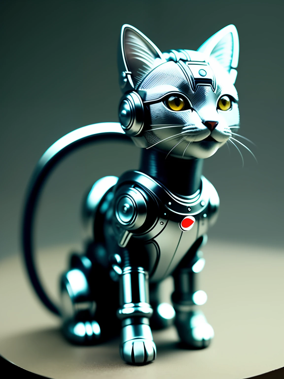a cute kitten made of metal、(cyborgs:1.1)、([tail | Detailed wire]:1.3)、(intricate-detail)、nffsw、(intricate-detail、ultra-detailliert:1.2)、Cinematic shots、vignettes、central,