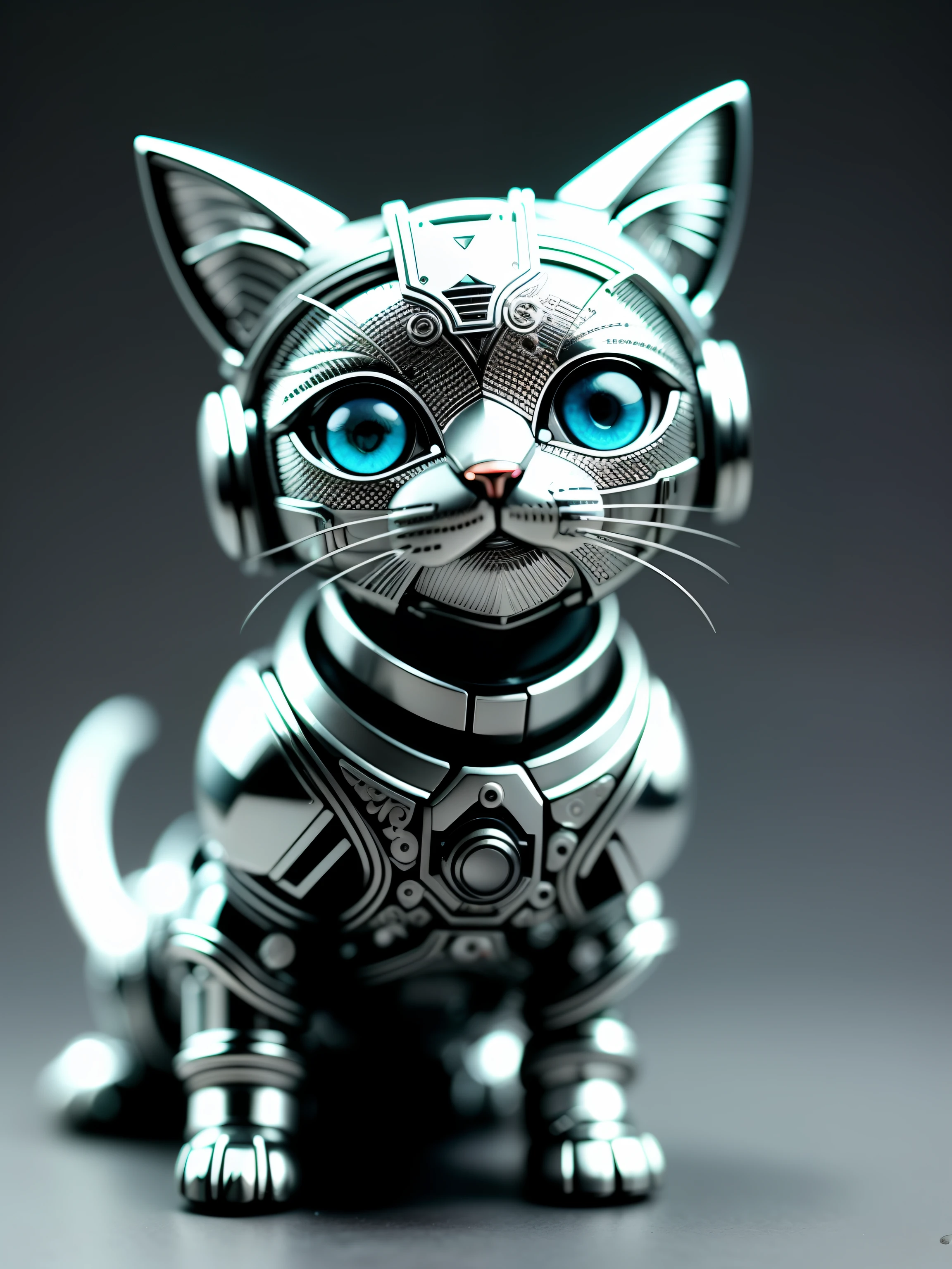 a cute kitten made of metal、(cyborgs:1.1)、([tail | Detailed wire]:1.3)、(intricate-detail)、nffsw、(intricate-detail、ultra-detailliert:1.2)、Cinematic shots、vignettes、central,