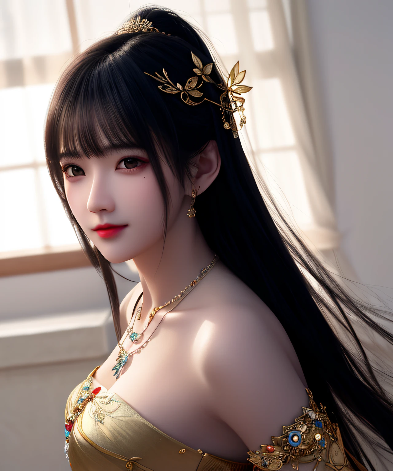 best quality, masterpiece, highres, 1girl,china dress,hair ornament,necklace, jewelry,Beautiful face,upon_body, tyndall effect,photorealistic, dark studio, rim lighting, two tone lighting,(high detailed skin:1.2), 8k uhd, dslr, soft lighting, high quality, volumetric lighting, candid, Photograph, high resolution, 4k, 8k, Bokeh,