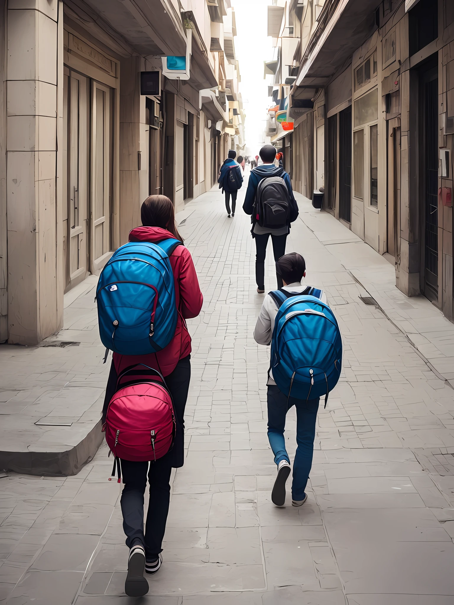 Backpackers walking alone on the streets