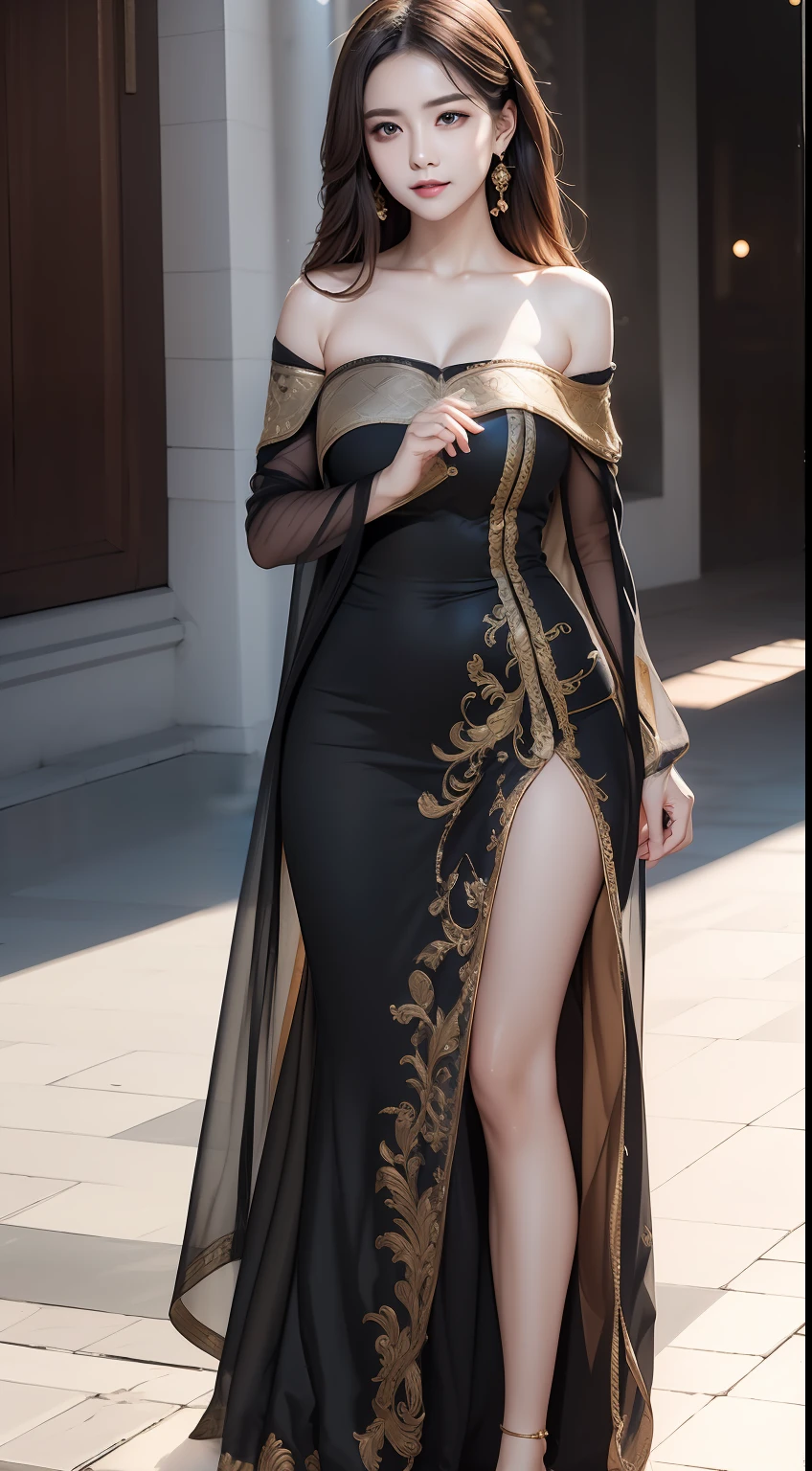 (Masterpiece:1.2), (Best quality), (Full body like:1.3) ,(Ultra detailed), (8K, Intricate), (Lens 135mm,F1.8), (Photorealistic)(Black background:1.3), Portrait photography,(cropped shoulders),On a walk,Side lighting,Edges are lit,Best shadow,Area light source,Perfect anatomy,Perfect face shape,Perfect for women,First-class female body,Refines skin texture,Fine cloth pattern,Meticulous beauty,Delicate and delicate skin,highlydetailed skin,paleskin,Delicate hair,glistning skin,(dynamicposes),