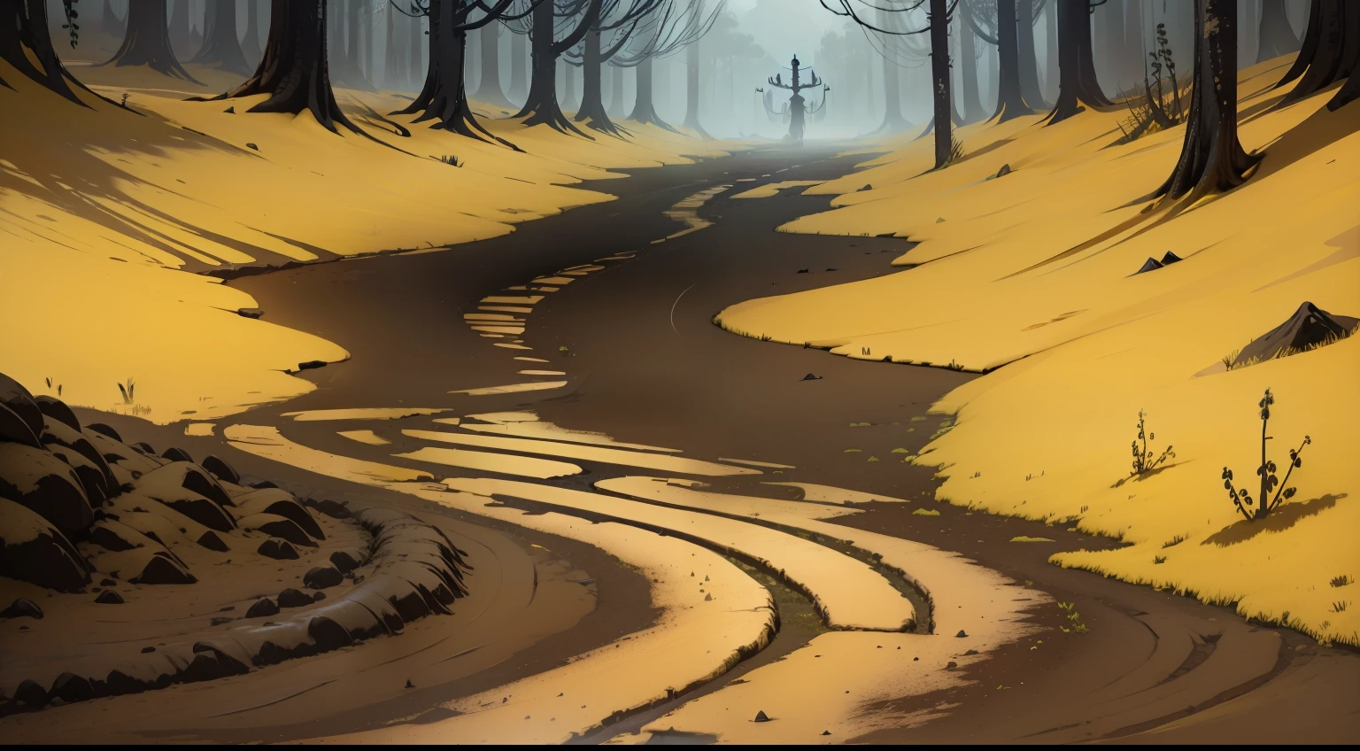 Terrifying and mysterious yellow mud path