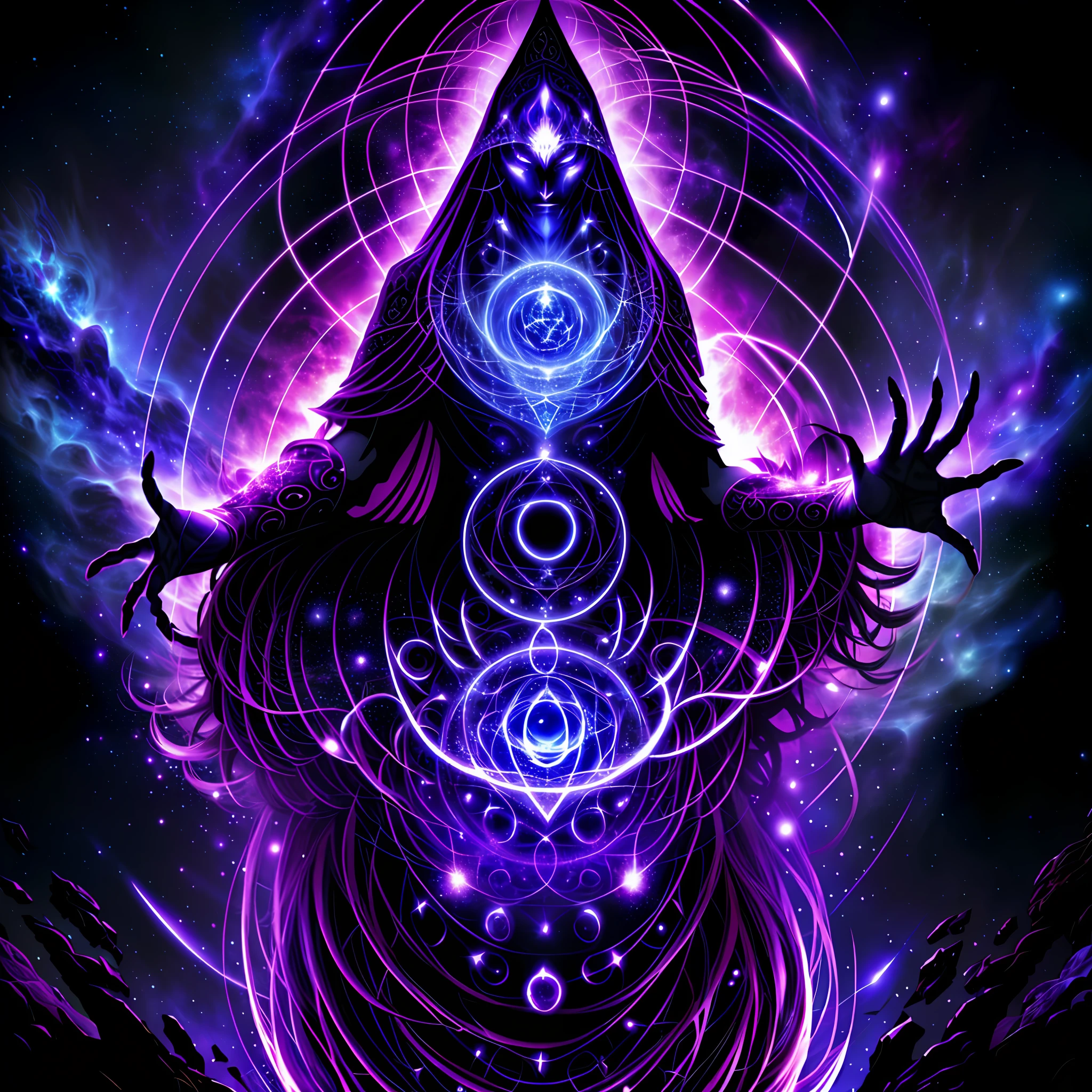 Azathoth is the Greatest God, who rules all infinity from his throne at the center of chaos. His body is composed of all the bright stars of the visible universe, but his face is veiled in darkness.
