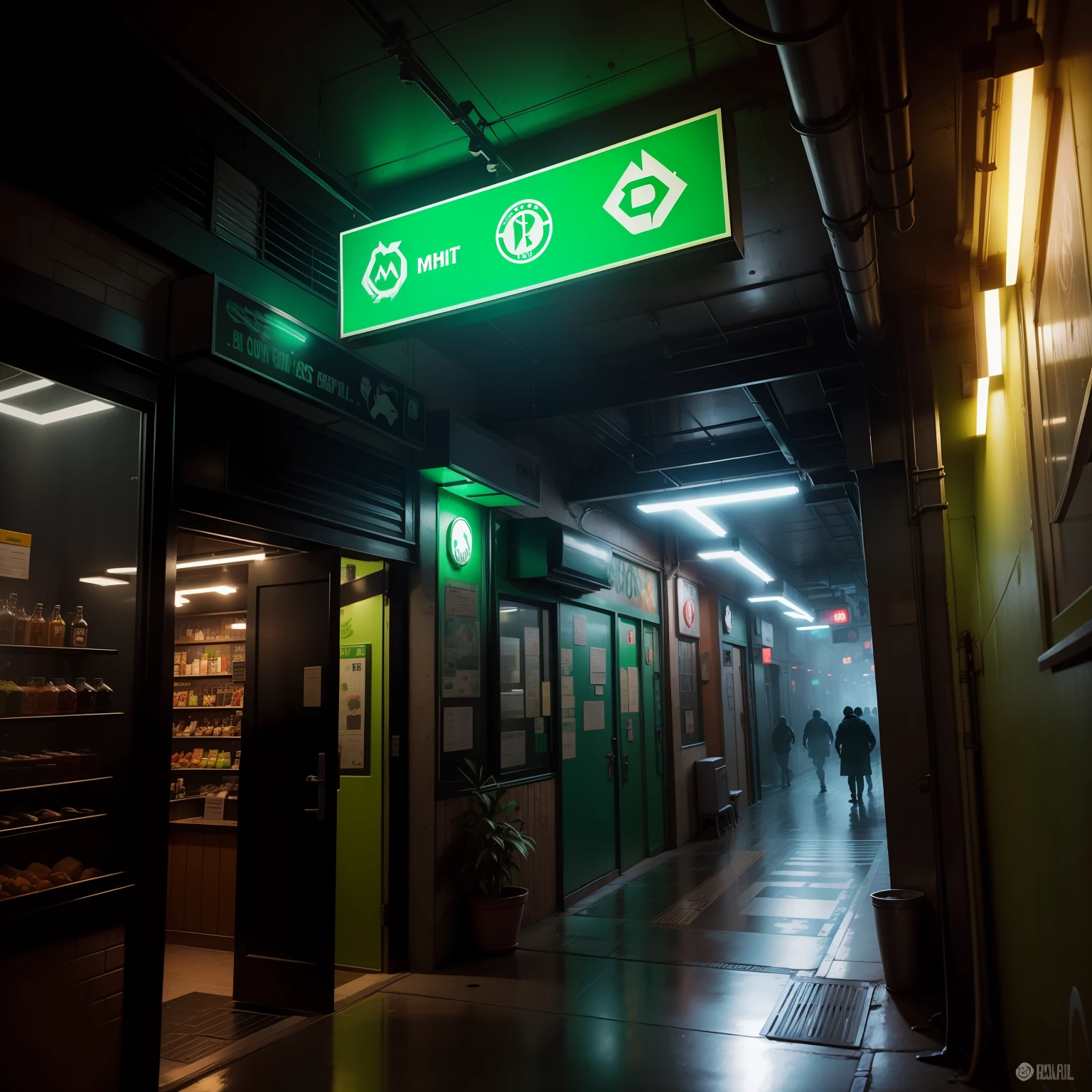 mockup, chopp, environment with green lighting, Dark environment with street references and calligrafitti, smoke billowing, brasil