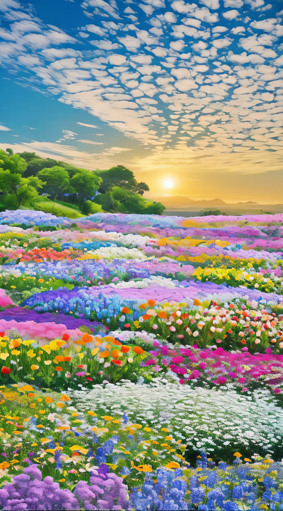 Flowers bloom,Colorful,Flowers and plants,Like a dreamy wonderland,A sea of flowers overflowing,Beautiful view of flowers blooming