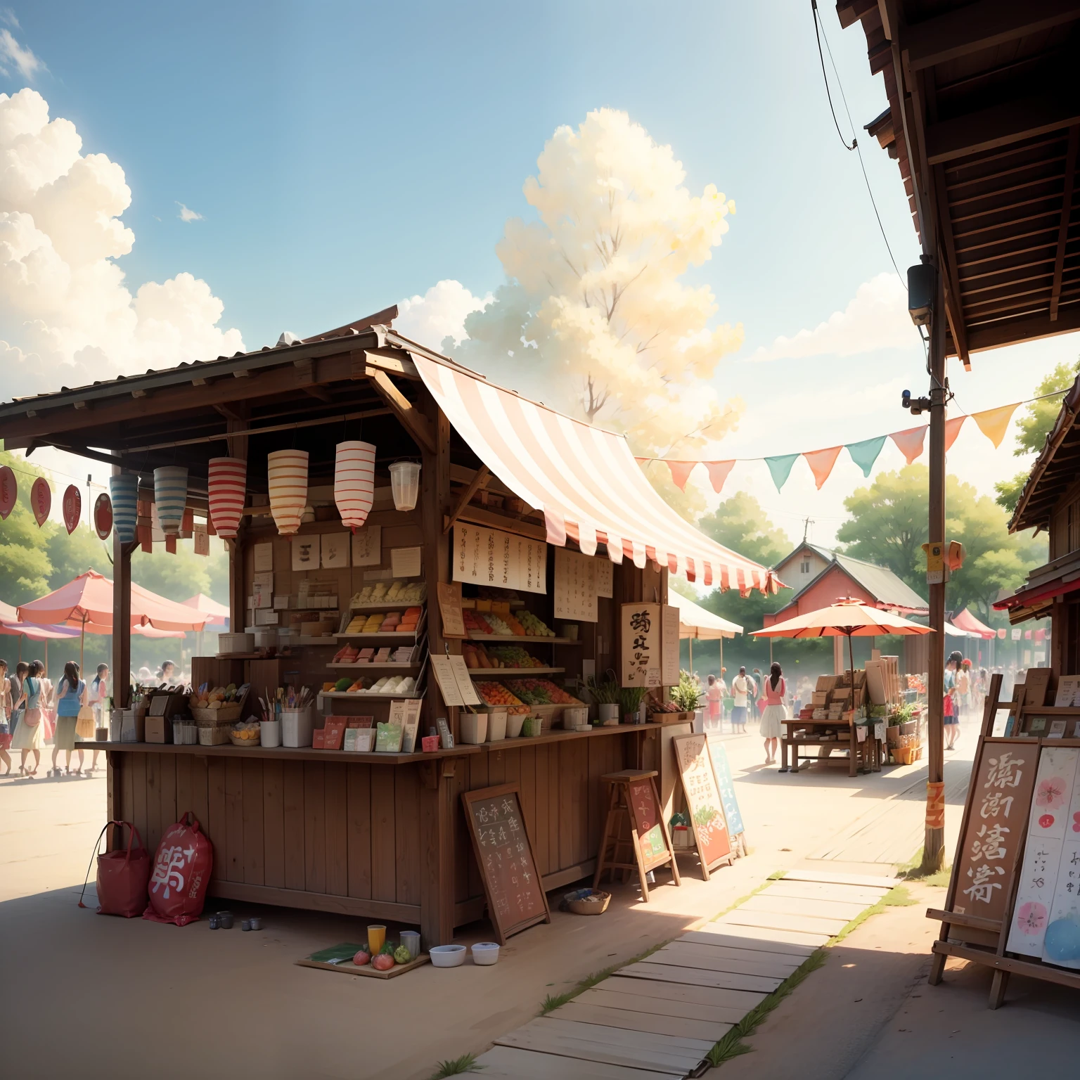 Summer Festivals、Tradition、Uchiwa、food stand 、aquarelle --auto
