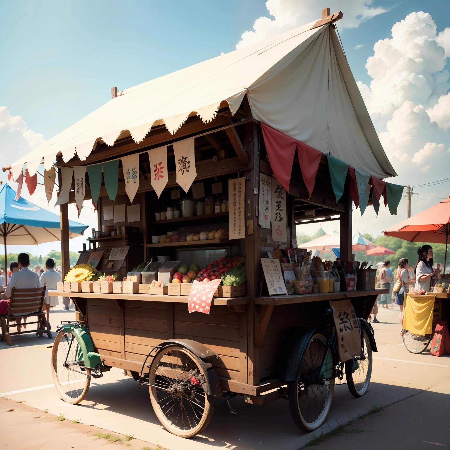 Summer Festivals、Tradition、Uchiwa、food stand 、aquarelle --auto