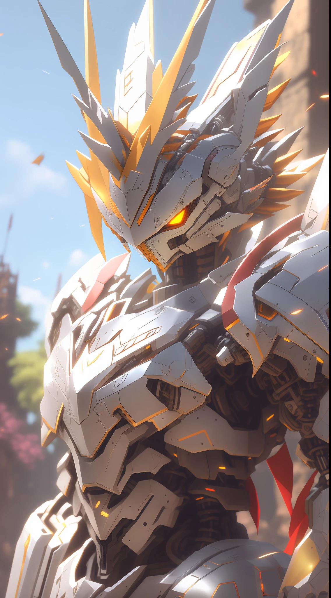 a close up of a robot like figure with a sword, Detailed digital anime art, Badass anime 8 K, 4k highly detailed digital art, 4K detailed digital art, Best anime 4k konachan wallpaper, style of anime4 K, anime robotic mixed with organic, 8K high quality detailed art, mecha art, robot mecha female dragon head