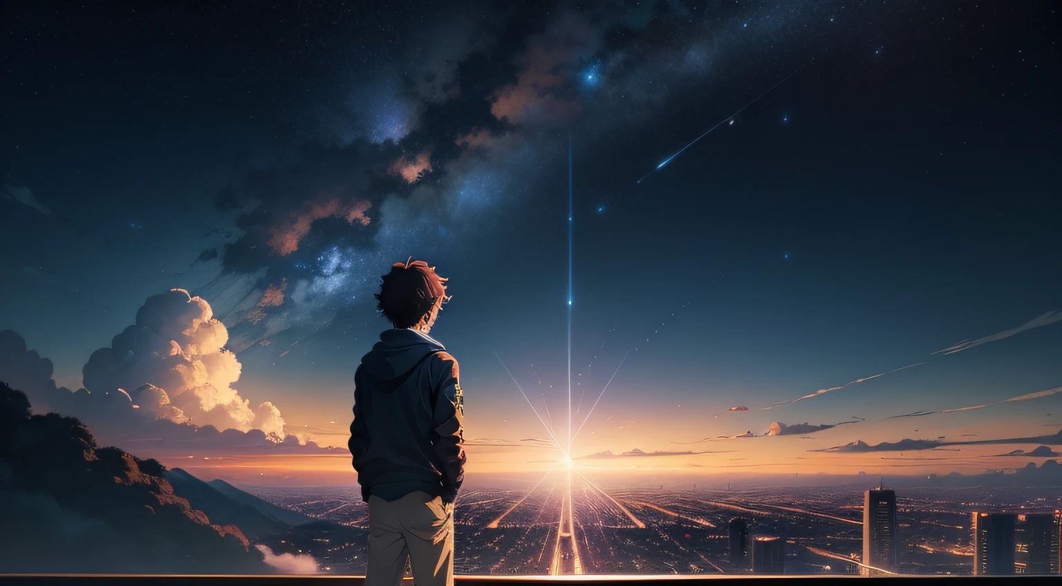 Boy Looking at the Stars in the Sky、Makoto Shinkai Makoto Cyril Roland、Your name is。Movie style、Your name is。cosmic sky。by makoto shinkai, Anime wallpapers 4 K, anime wallpaper 4 k, Anime Art Wallpapers 8 K, Anime Art Wallpapers 4 k, Anime Art Wallpapers 4k, By Shinkai Makoto!, 4K Anime Wallpapers