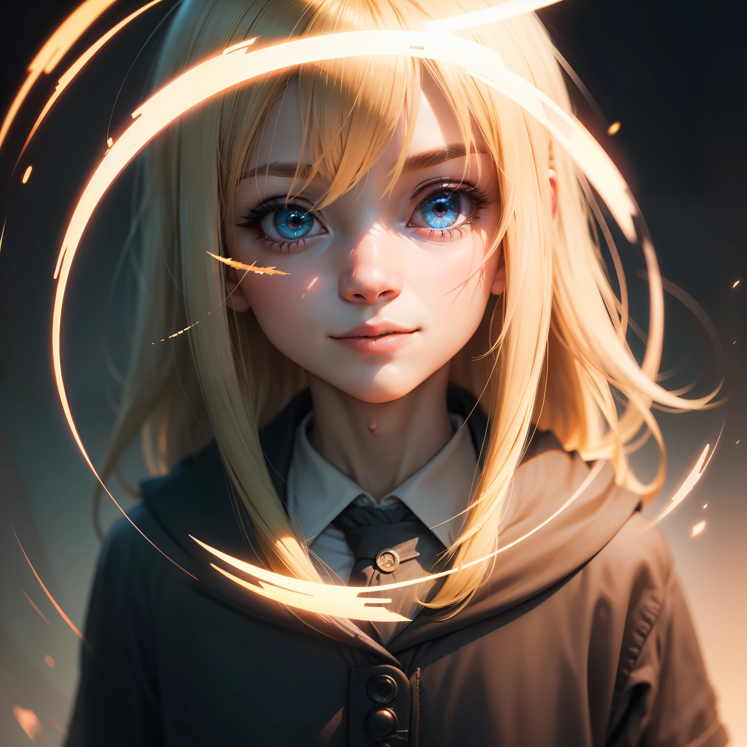 wince, longeyelashes, solid circle eyes, light smile, blonde hair, schoolboy, wince, glowing eyes, shy, Surrealism, drop shadow, anaglyph, stereogram, tachi-e, pov, atmospheric perspective, pov, 8k, super detail, ccurate, best quality
