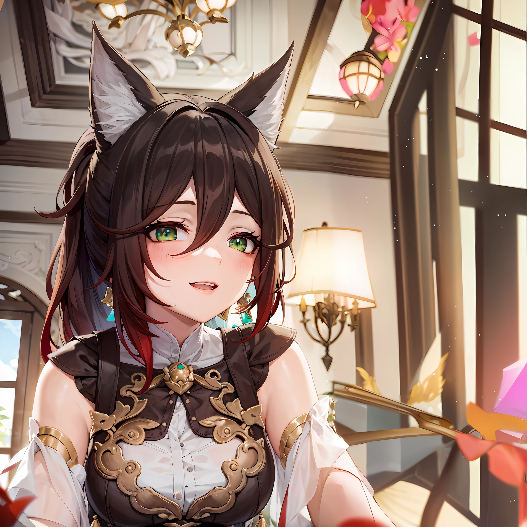Anime girl in fancy dress with cat ears and cat tail, Detailed digital anime art, detailed portrait of an anime girl, Kawasi, beautiful anime catgirl, Ayaka Genshin impact, Guviz-style artwork, detailed anime character art, anime girl with cat ears, a beautiful anime portrait, portrait anime girl, Keqing from Genshin Impact